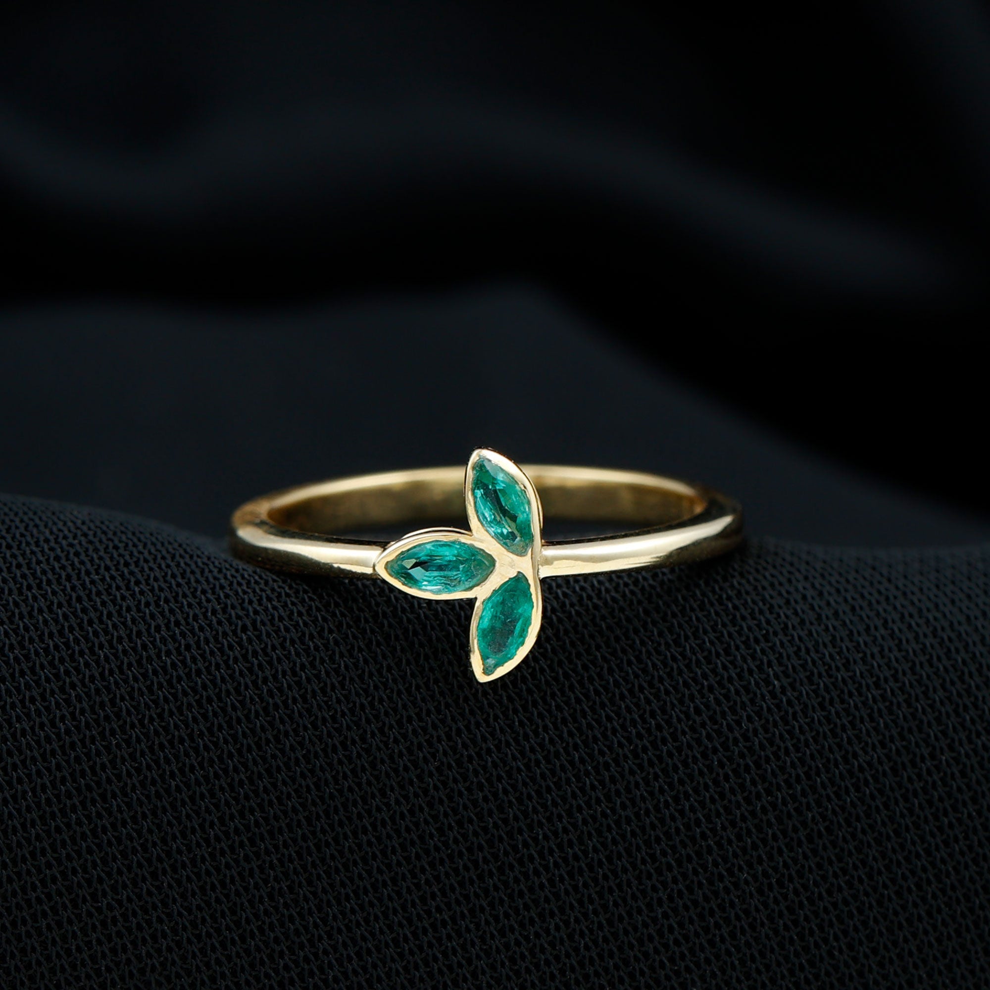 Marquise Cut Emerald Leaf Promise Ring in Bezel Setting