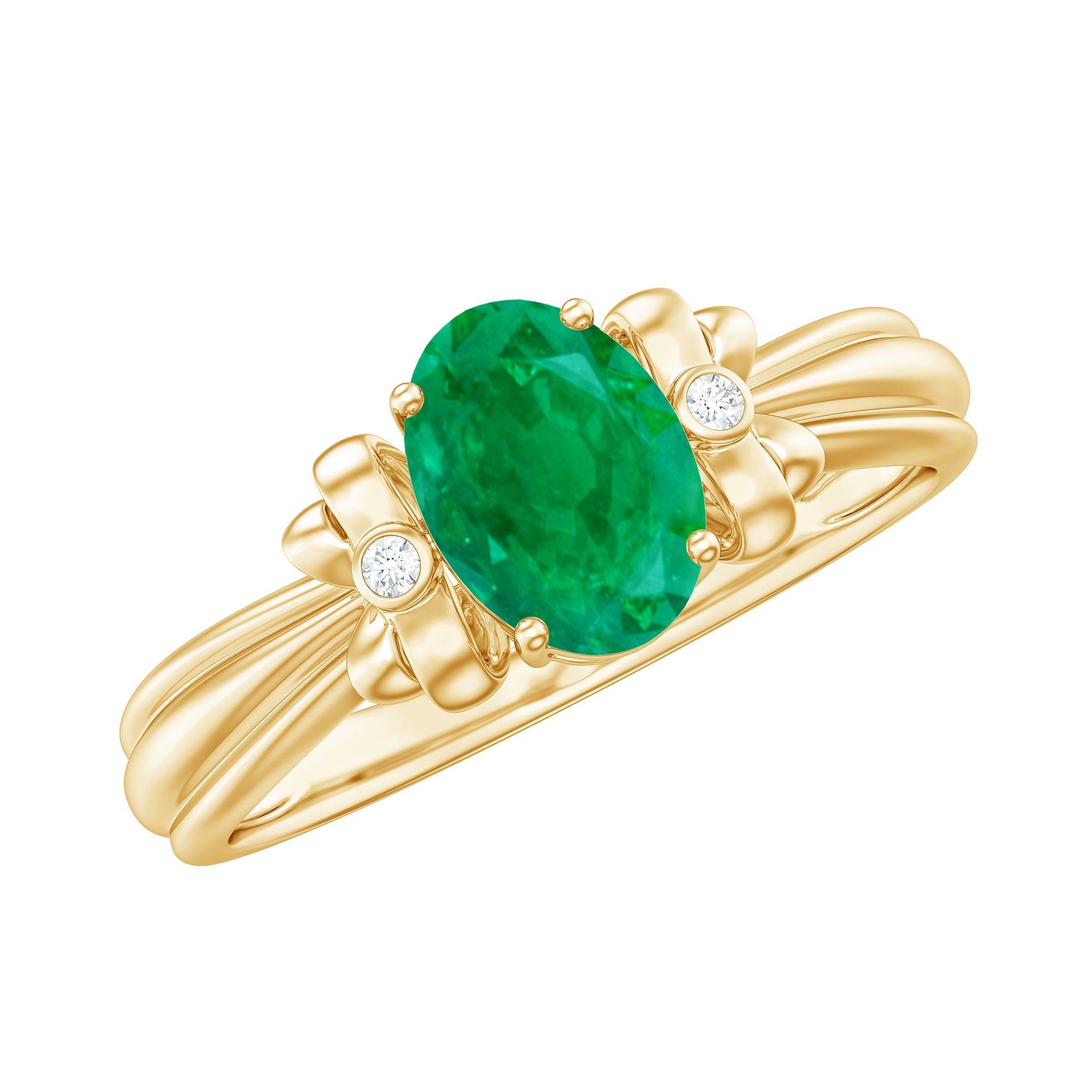 Oval Cut Emerald Solitaire Engagement Ring with Bow Design | Rings | Wiccan Center