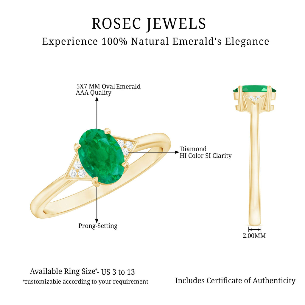 Solitaire Oval Emerald Engagement Ring with Diamonds