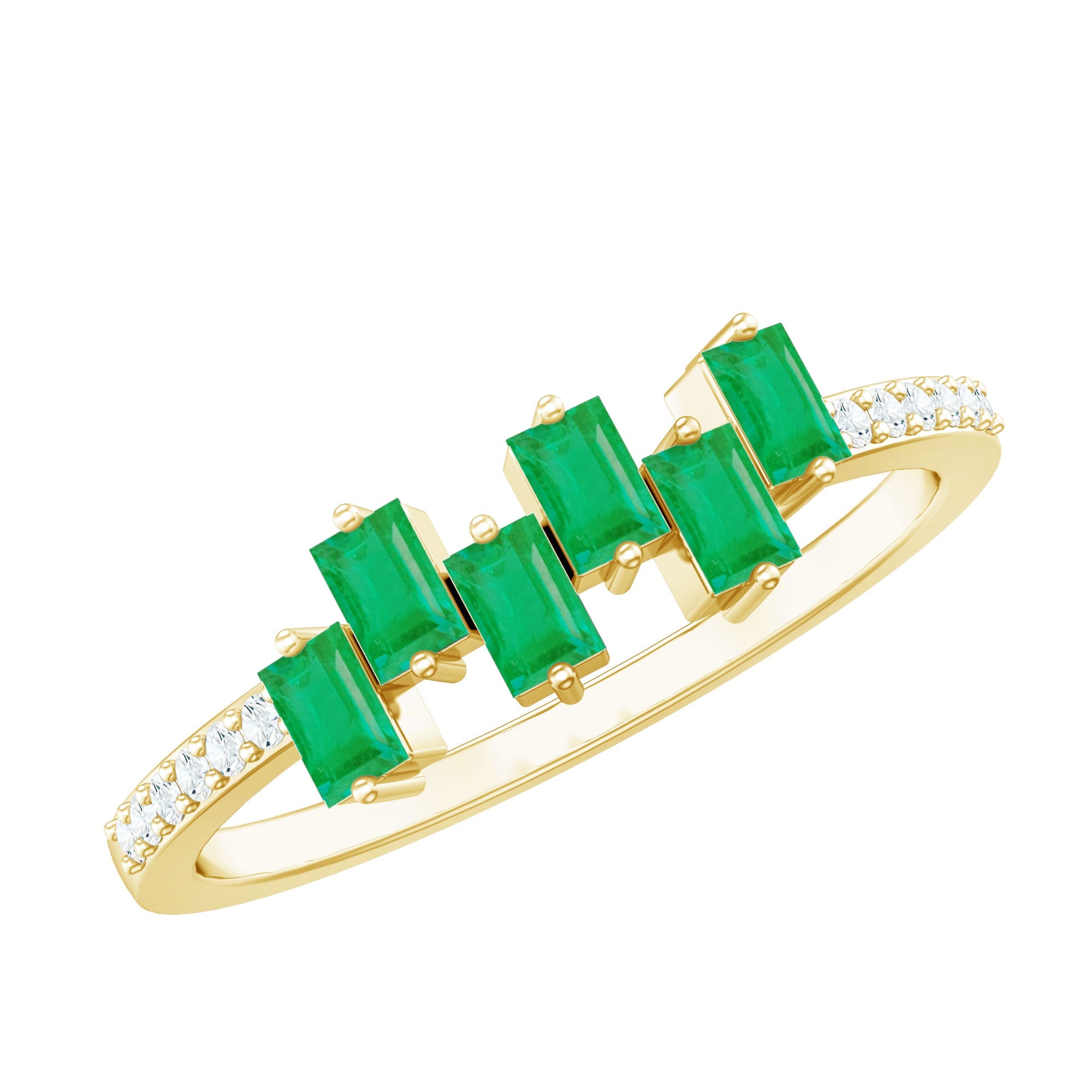 Baguette Cut Emerald Promise Ring with Diamond Side Stones | Rings | Wiccan Center