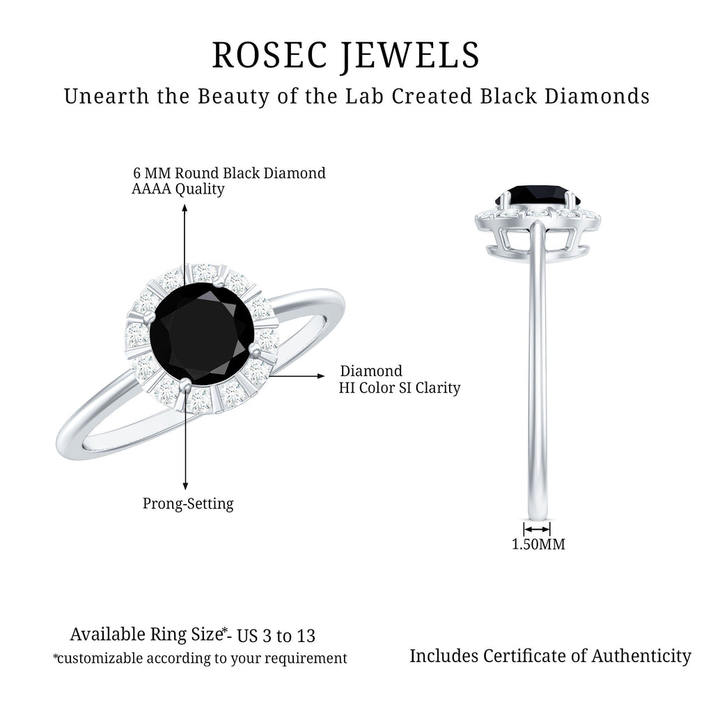1.3 Carat Lab Created Black and White Diamond Halo Engagement Ring
