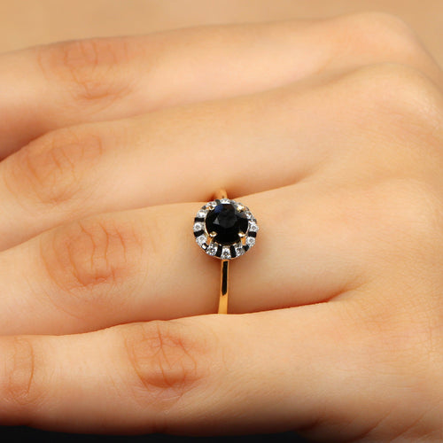 1.3 Carat Lab Created Black and White Diamond Halo Engagement Ring | Rings | Wiccan Center