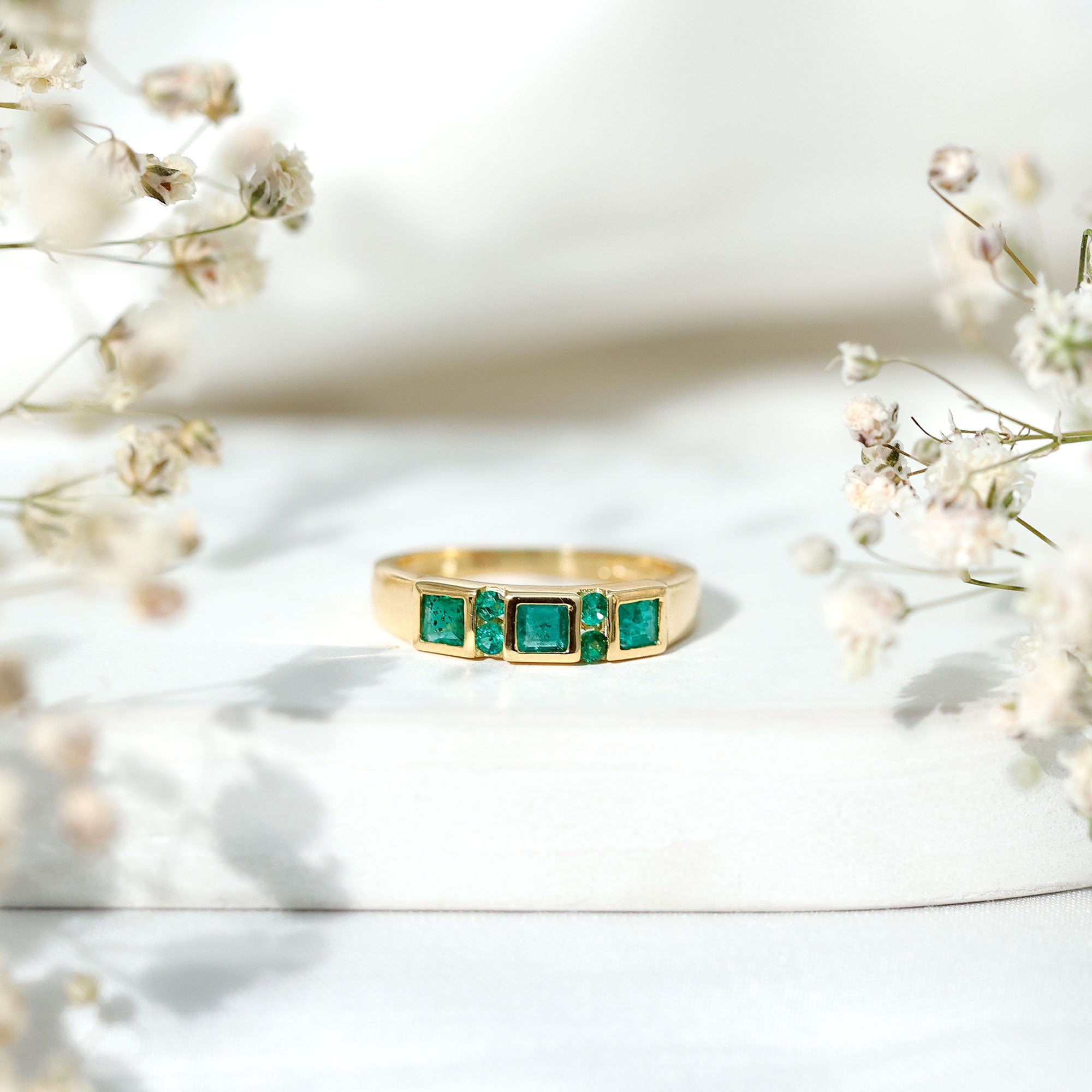 Natural Emerald Princess Cut Band Ring