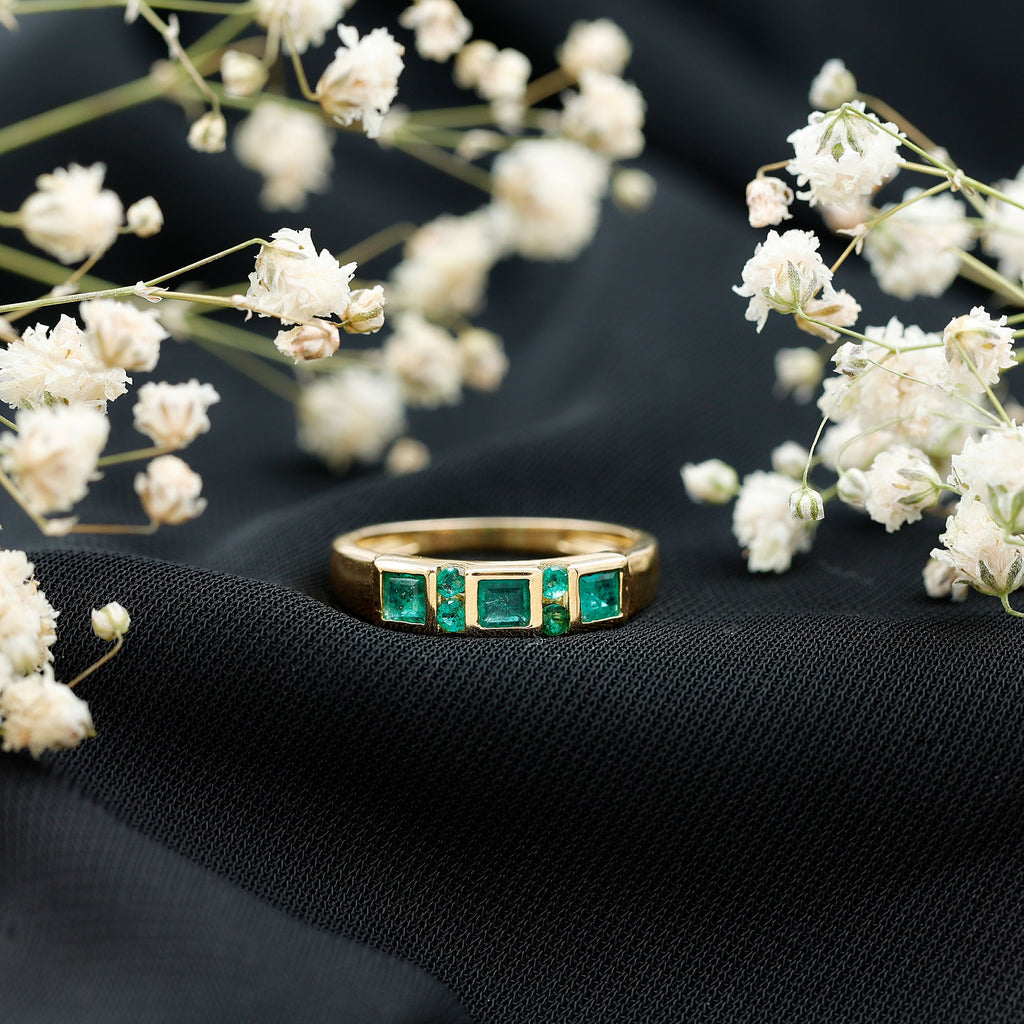 Natural Emerald Princess Cut Band Ring