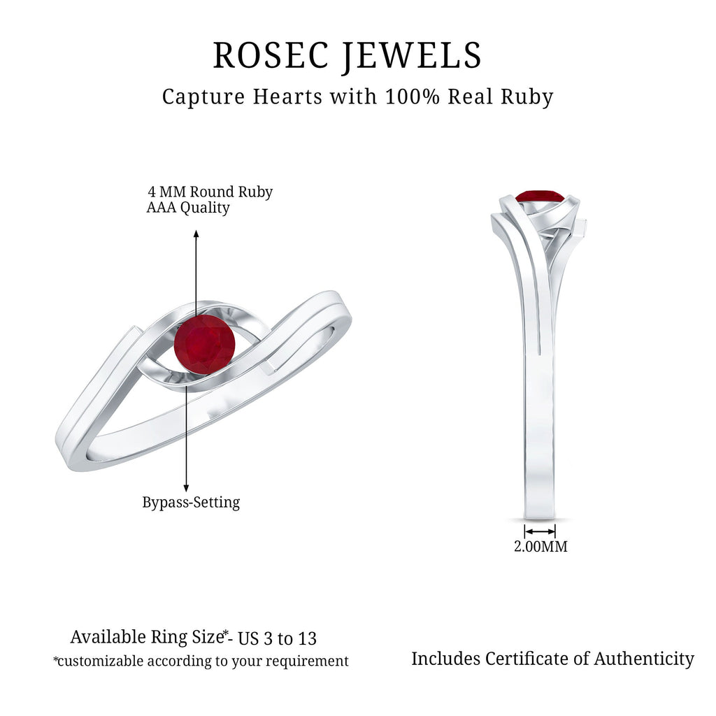 Natural Red Ruby Promise Ring with Bypass Shank