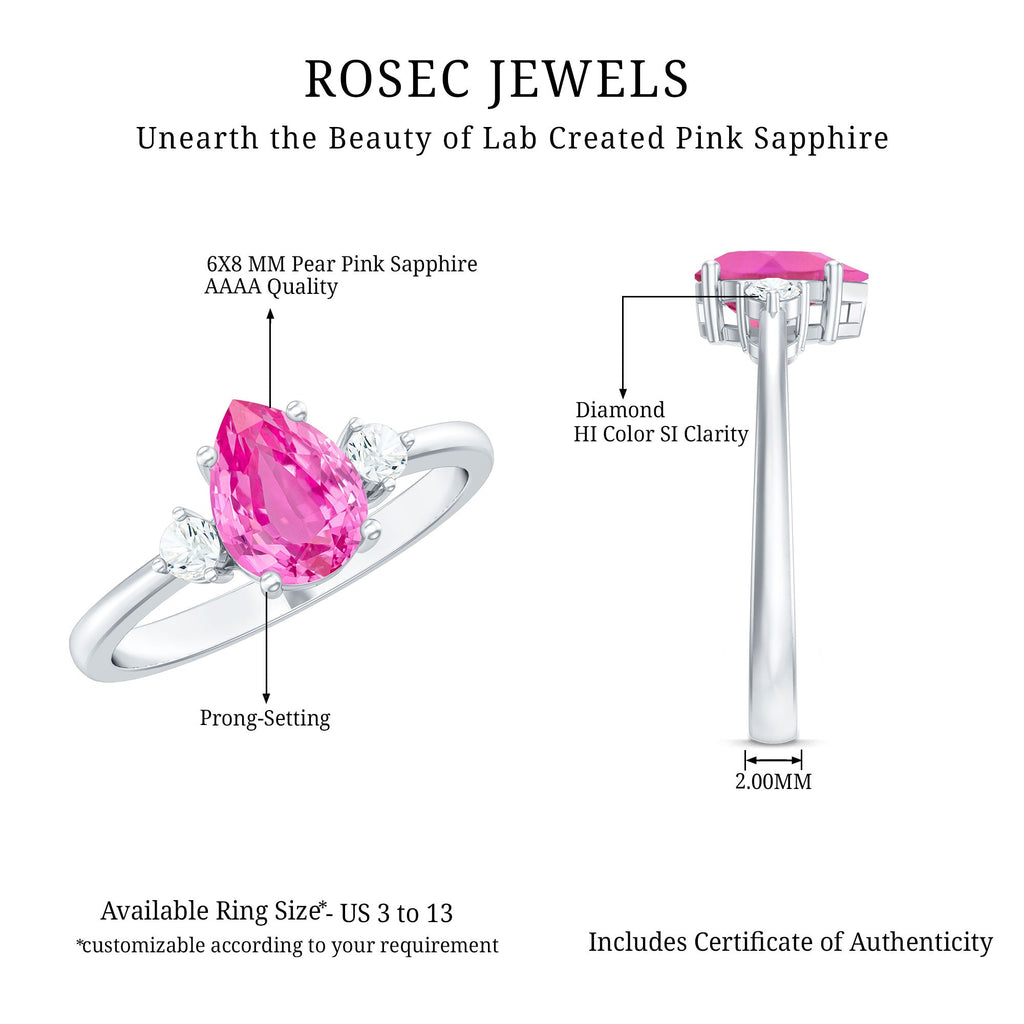 1 CT Lab Grown Pink Sapphire Teardrop Engagement Ring with Diamond