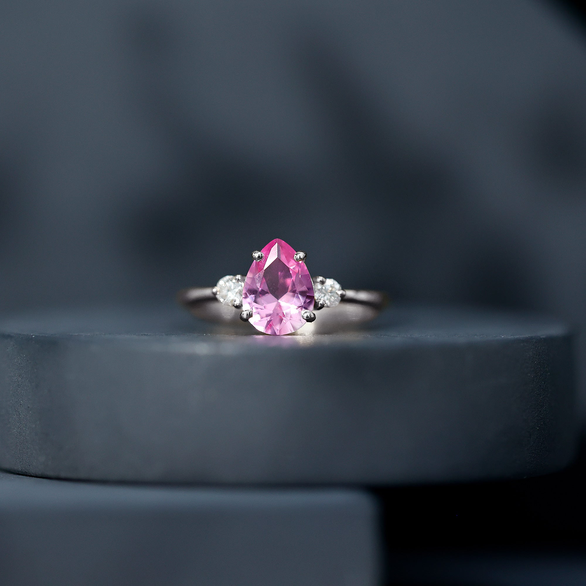 1 CT Lab Grown Pink Sapphire Teardrop Engagement Ring with Diamond