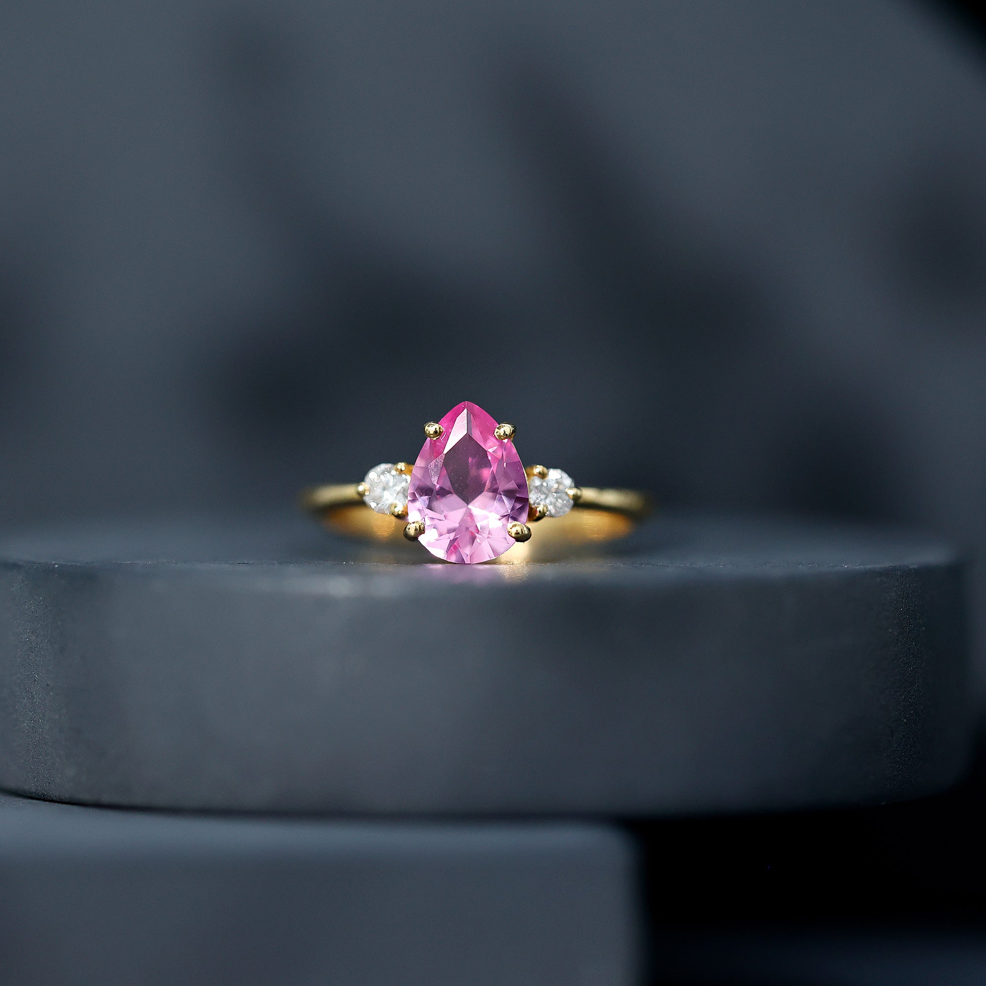 1 CT Lab Grown Pink Sapphire Teardrop Engagement Ring with Diamond