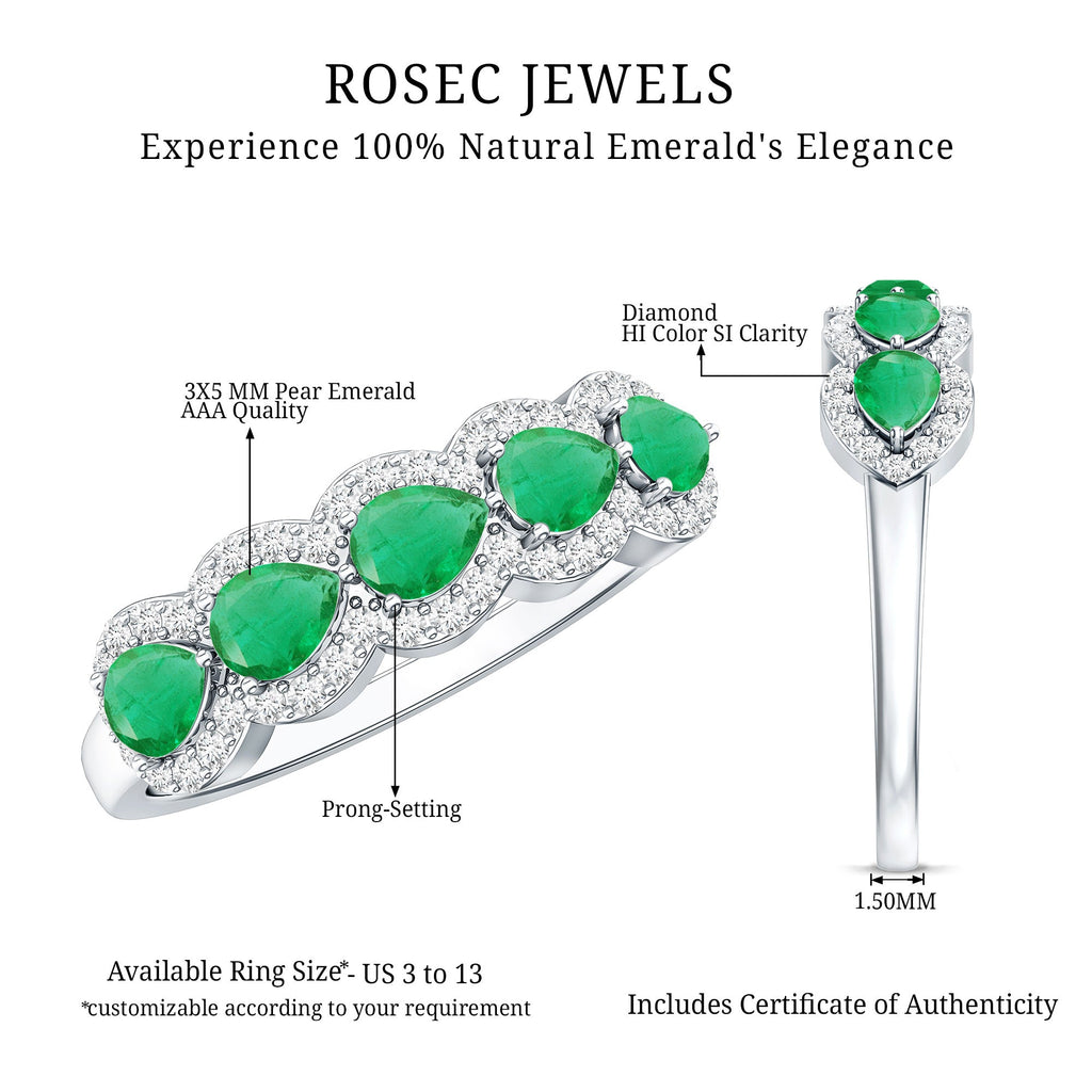 Pear Shape Emerald Anniversary Wedding Ring with Diamond Accent