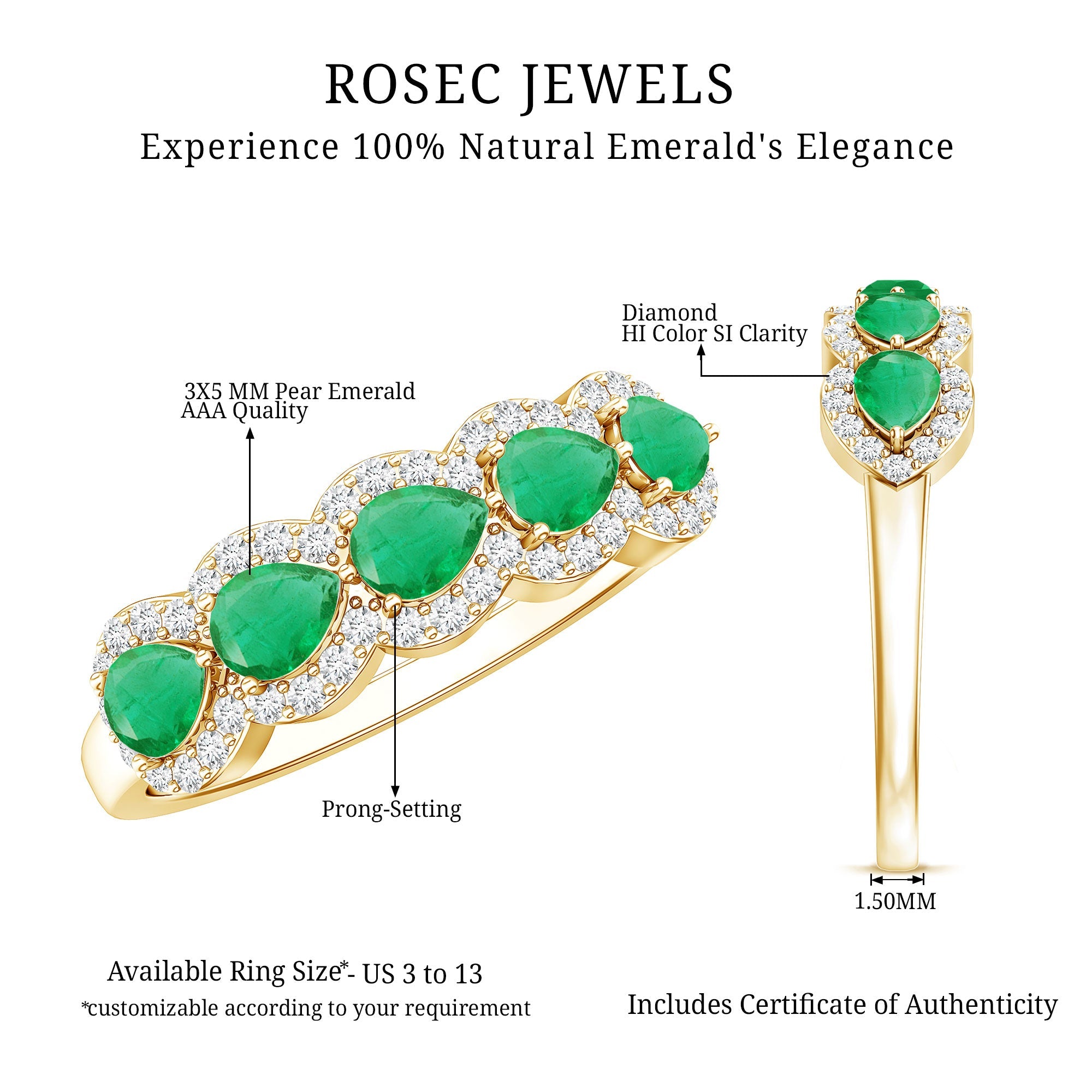 Pear Shape Emerald Anniversary Wedding Ring with Diamond Accent