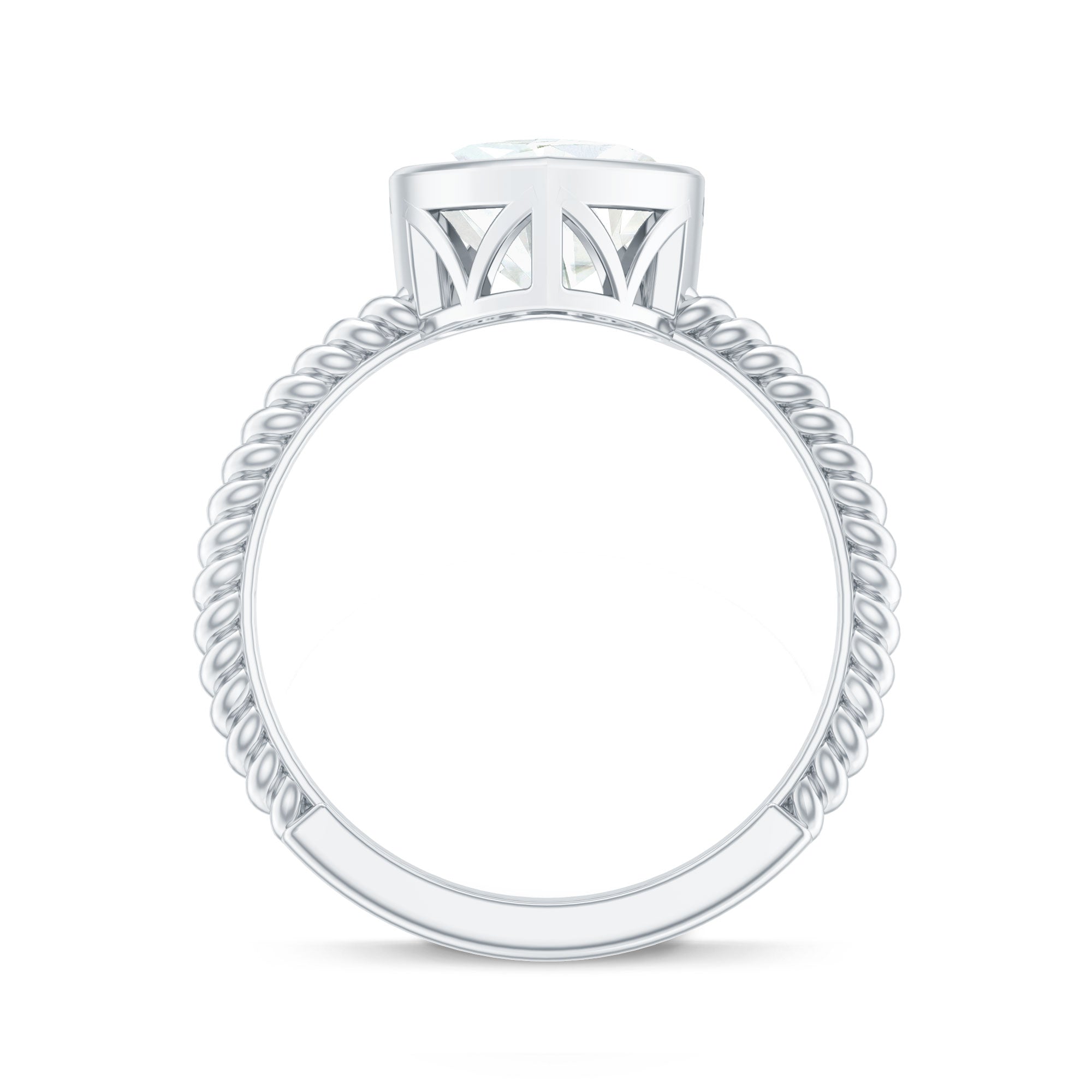 Bezel Set Moissanite Heart Engagement Ring with Twisted Rope Band