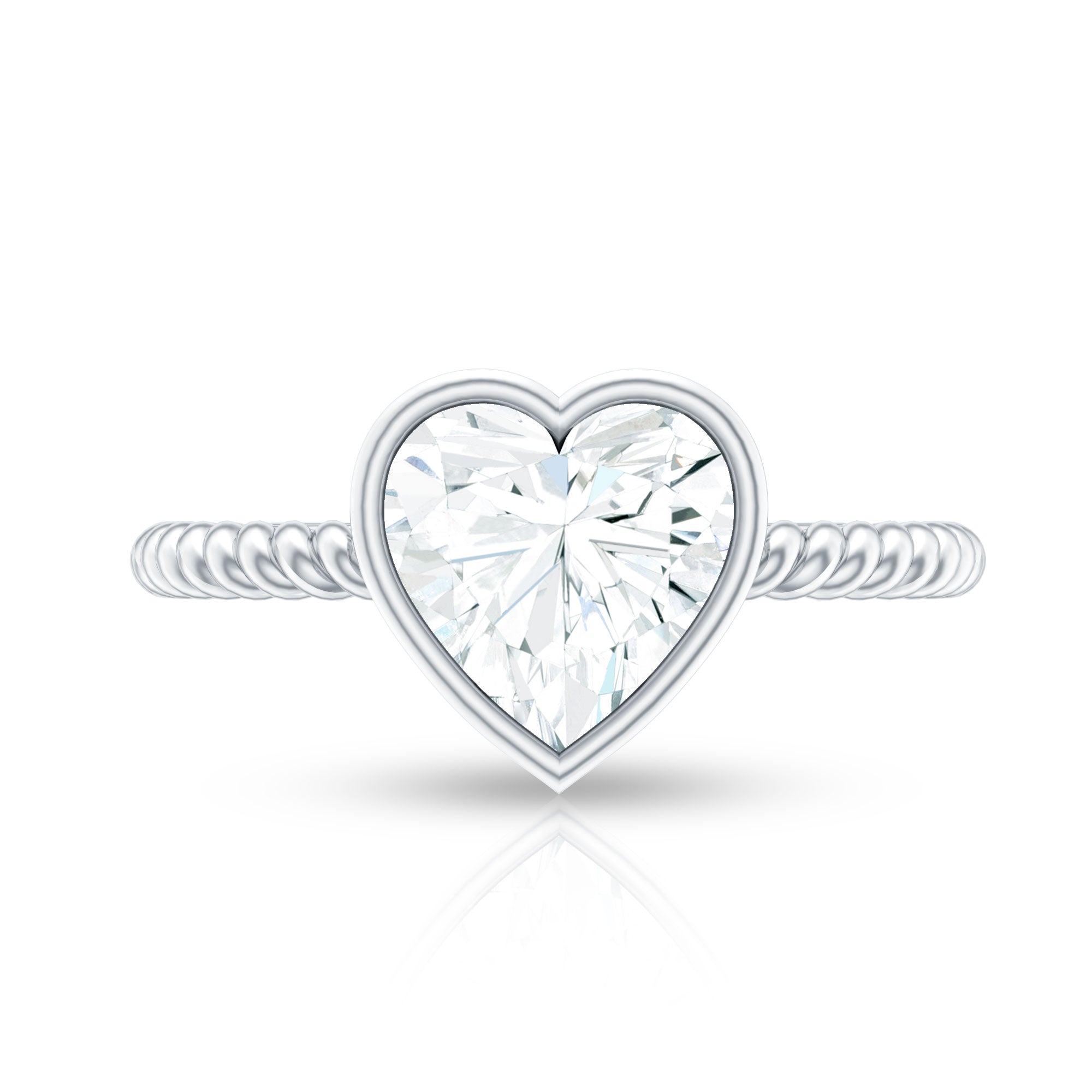 Bezel Set Moissanite Heart Engagement Ring with Twisted Rope Band