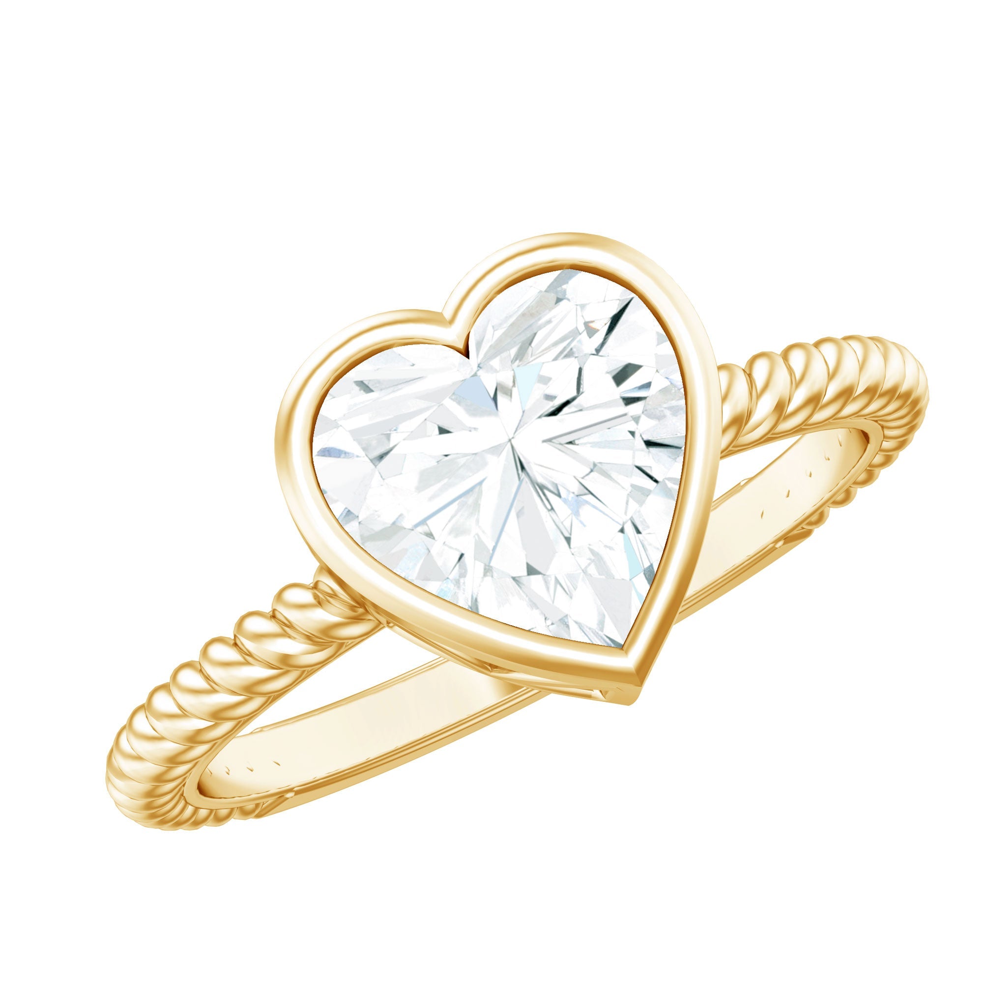 Bezel Set Moissanite Heart Engagement Ring with Twisted Rope Band | Rings | Wiccan Center