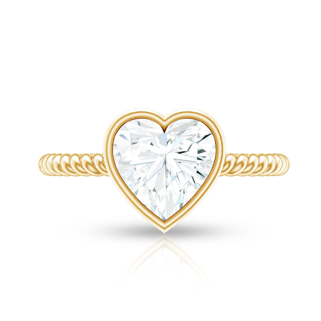 Bezel Set Moissanite Heart Engagement Ring with Twisted Rope Band