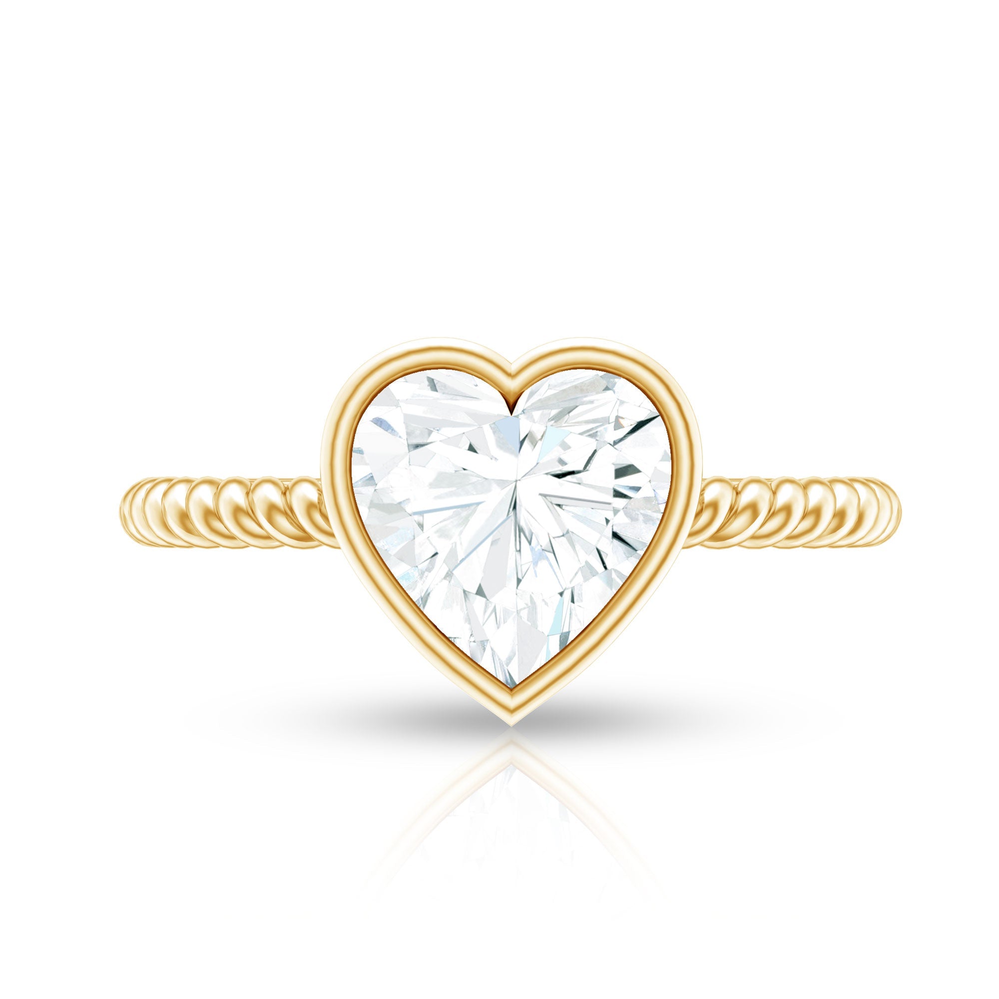 Bezel Set Moissanite Heart Engagement Ring with Twisted Rope Band