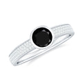Natural Black Spinel Bezel Set Engagement Ring with Diamond Side Stones