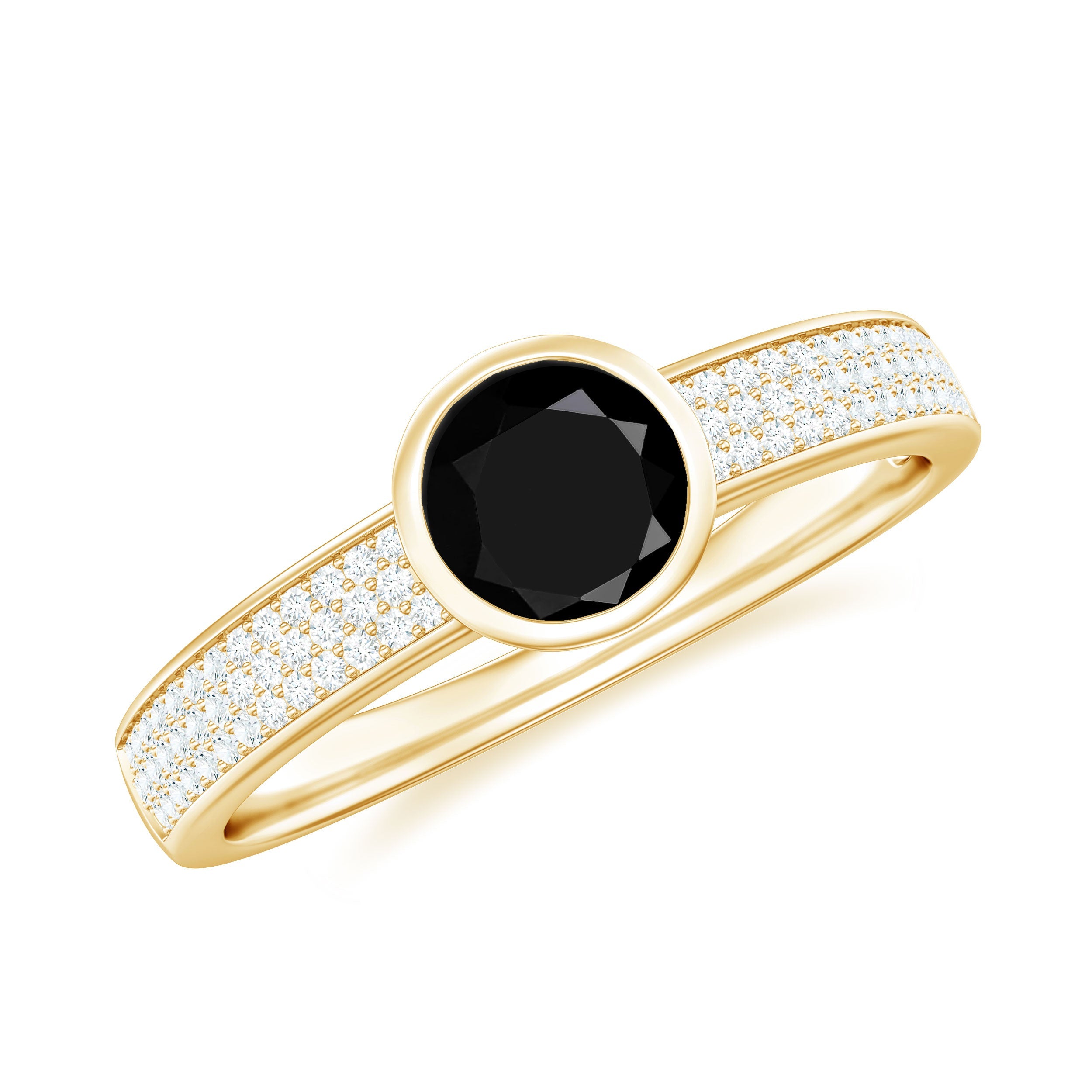 Natural Black Spinel Bezel Set Engagement Ring with Diamond Side Stones | Rings | Wiccan Center