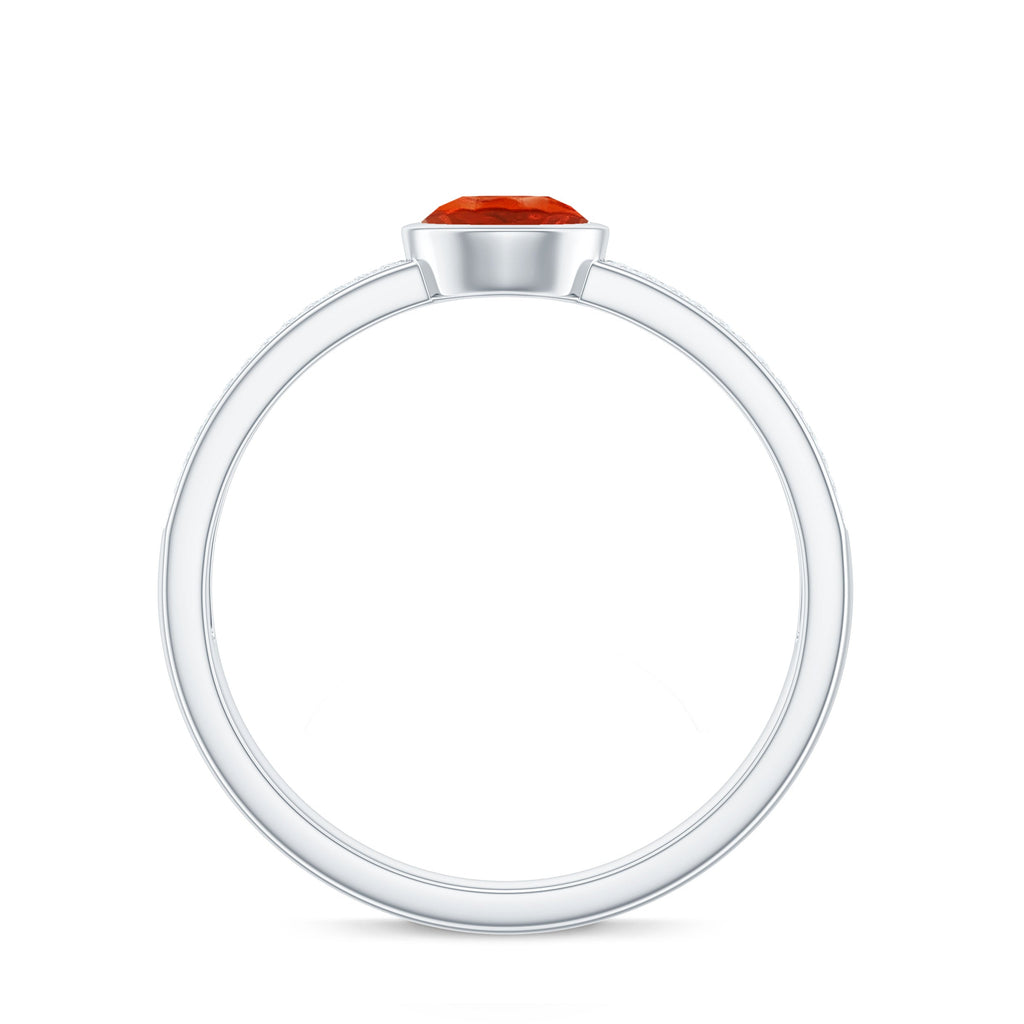 0.4 Carat Round Shape Fire Opal Engagement Ring with Diamond