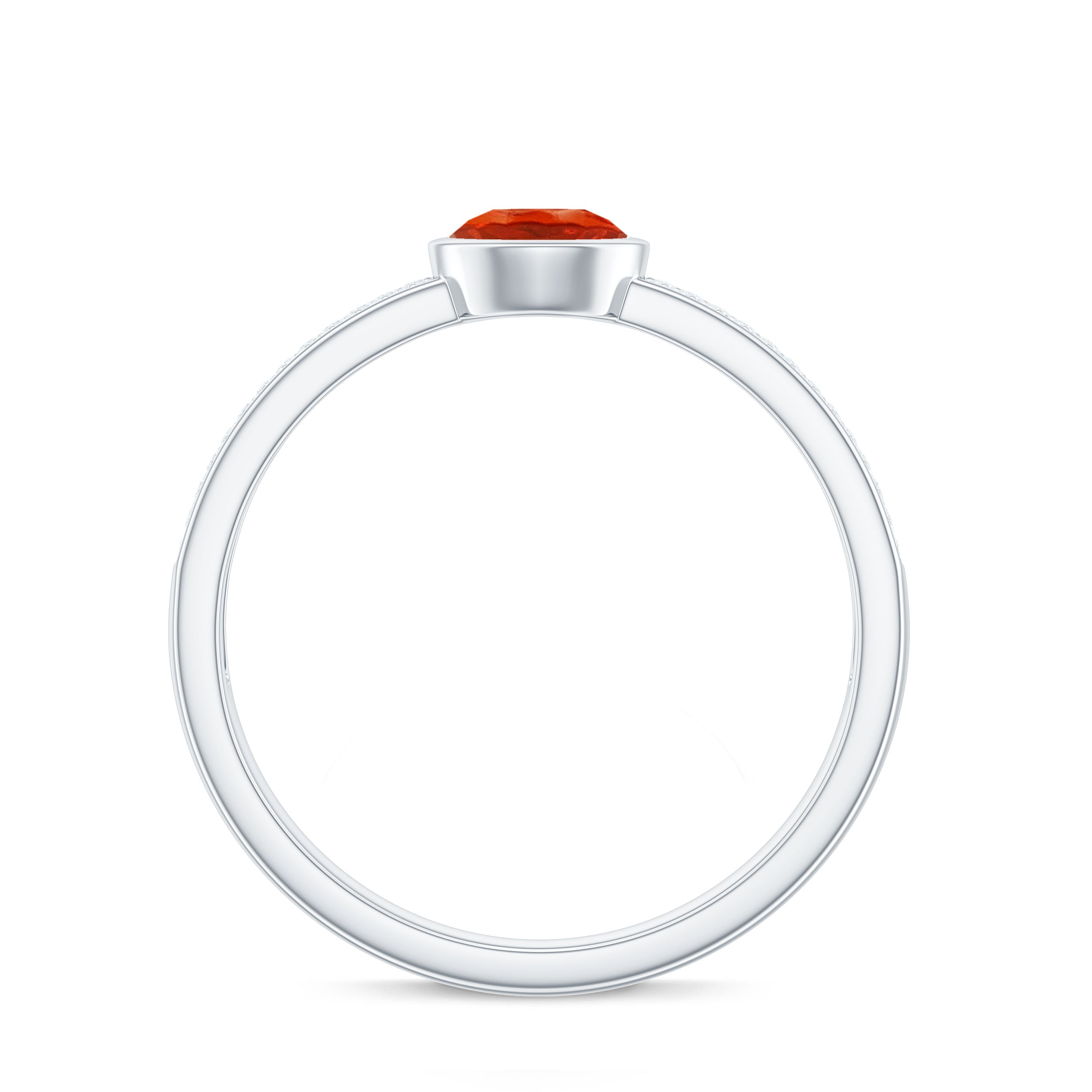 0.4 Carat Round Shape Fire Opal Engagement Ring with Diamond