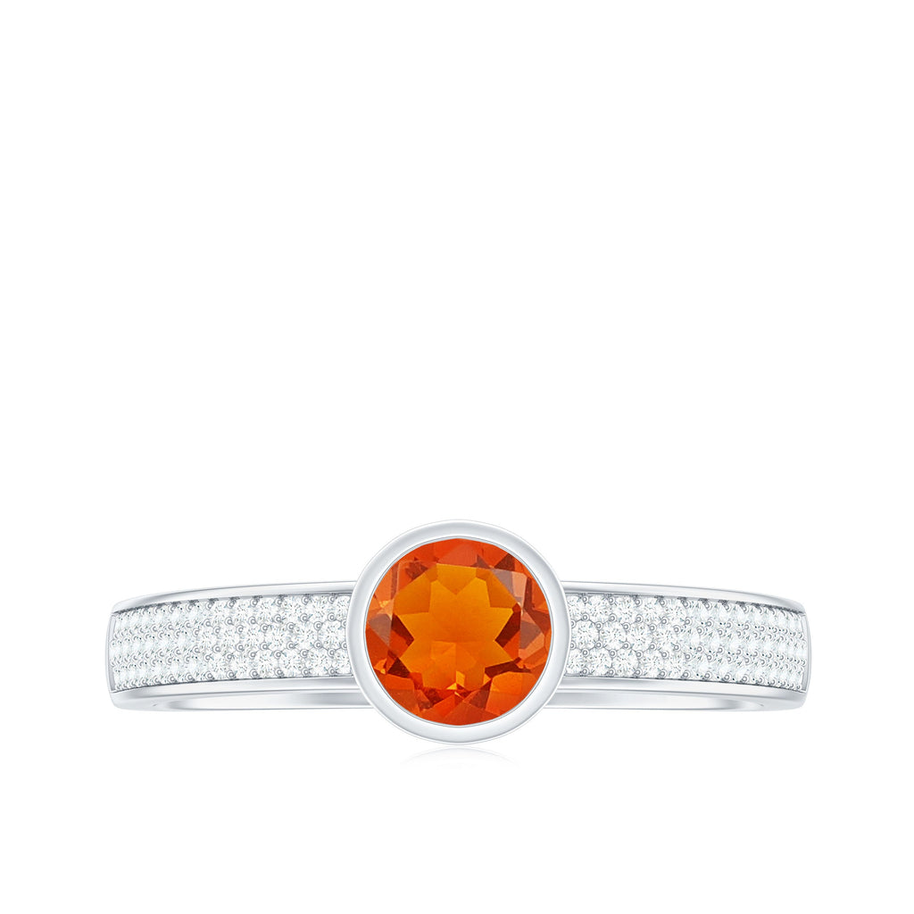 0.4 Carat Round Shape Fire Opal Engagement Ring with Diamond