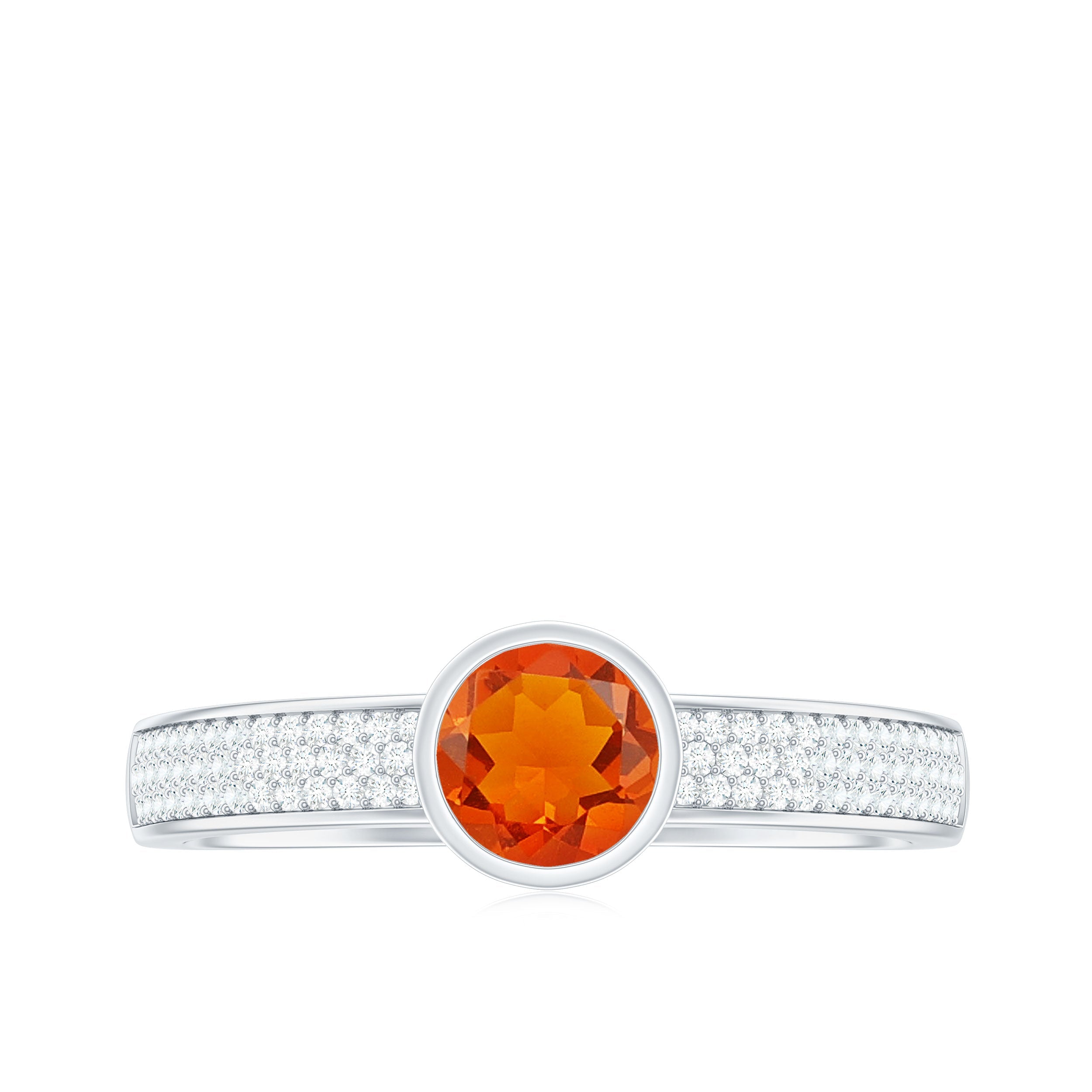 0.4 Carat Round Shape Fire Opal Engagement Ring with Diamond