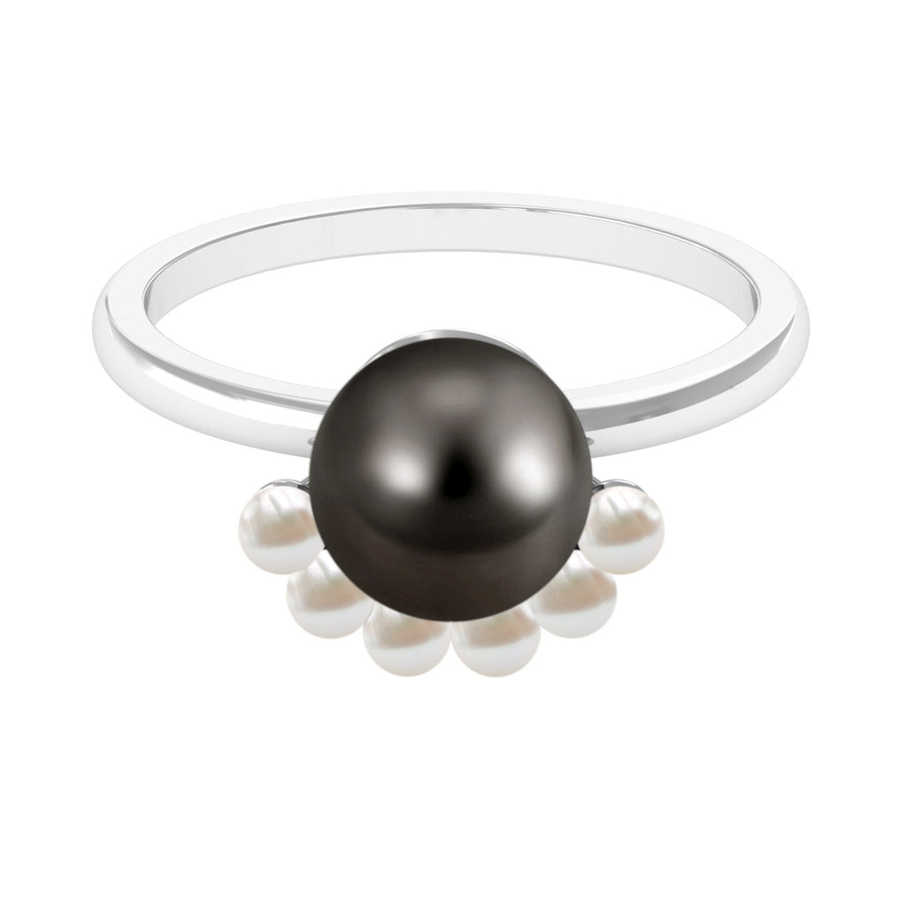 Designer 7.5 Carat Black and White Pearl Half Halo Engagement Ring
