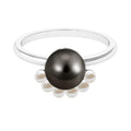 Designer 7.5 Carat Black and White Pearl Half Halo Engagement Ring