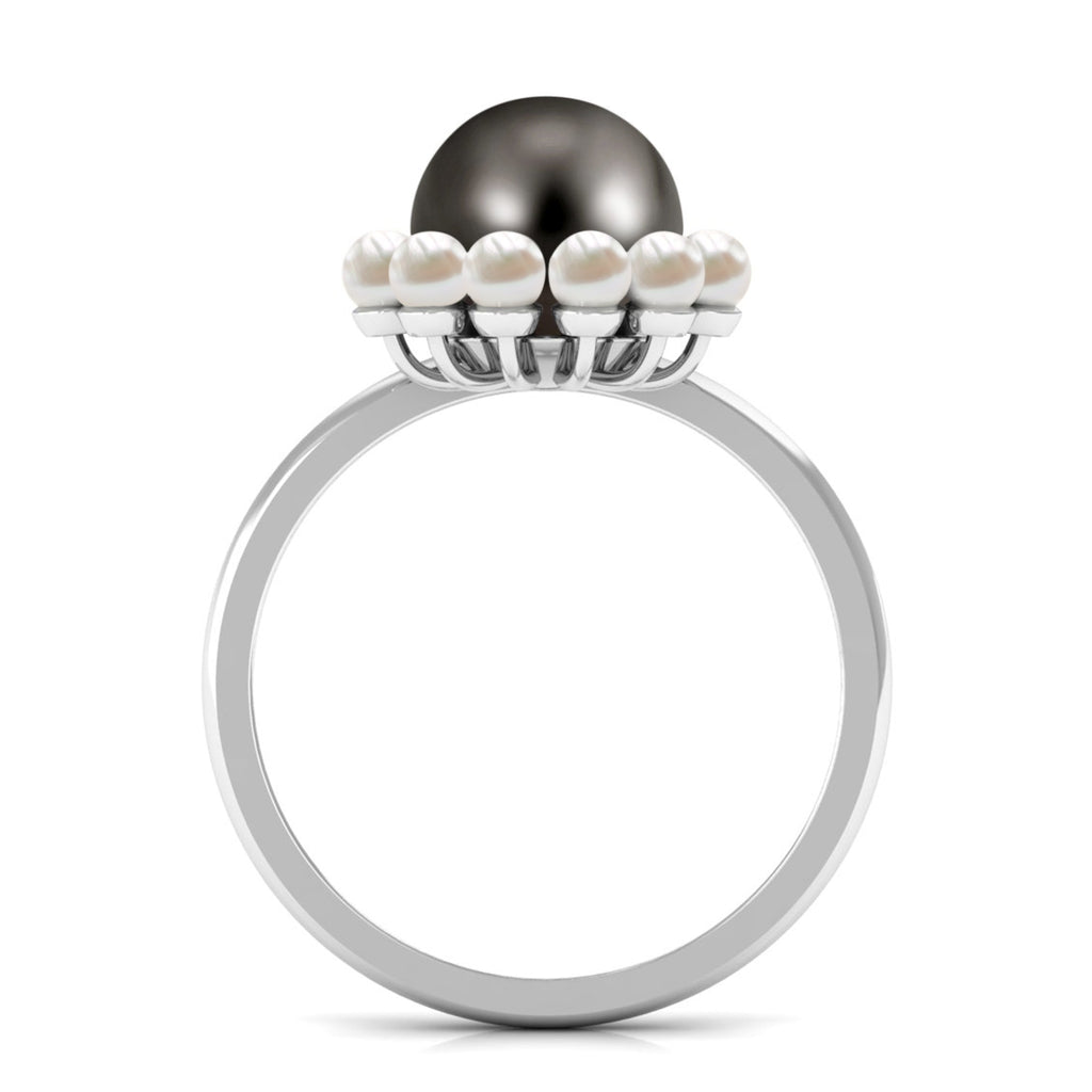 Designer 7.5 Carat Black and White Pearl Half Halo Engagement Ring