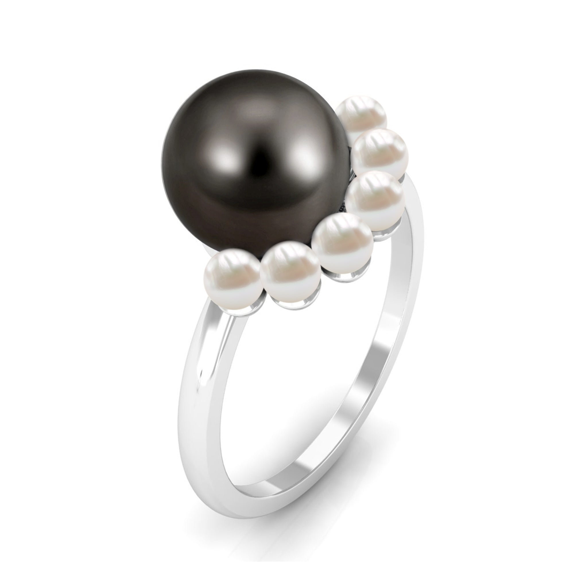 Designer 7.5 Carat Black and White Pearl Half Halo Engagement Ring