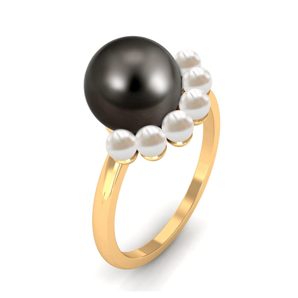 Designer 7.5 Carat Black and White Pearl Half Halo Engagement Ring