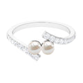 Freshwater Pearl 2 Stone Engagement Ring Diamond Bypass Shank