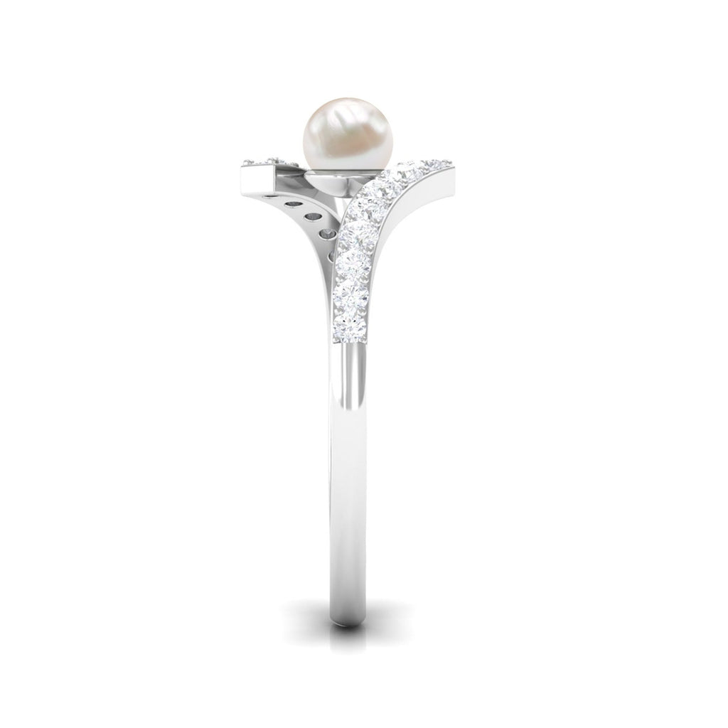 Freshwater Pearl 2 Stone Engagement Ring Diamond Bypass Shank