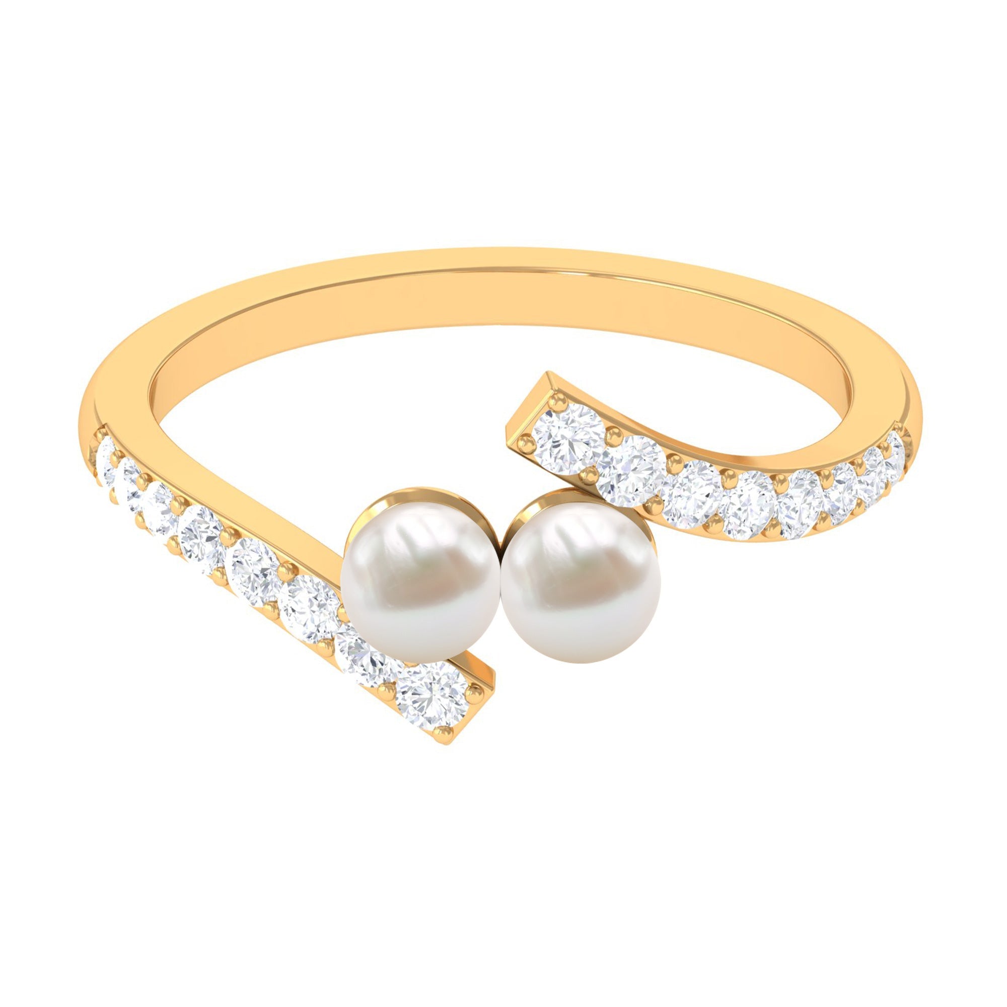 Freshwater Pearl 2 Stone Engagement Ring Diamond Bypass Shank | Rings | Wiccan Center