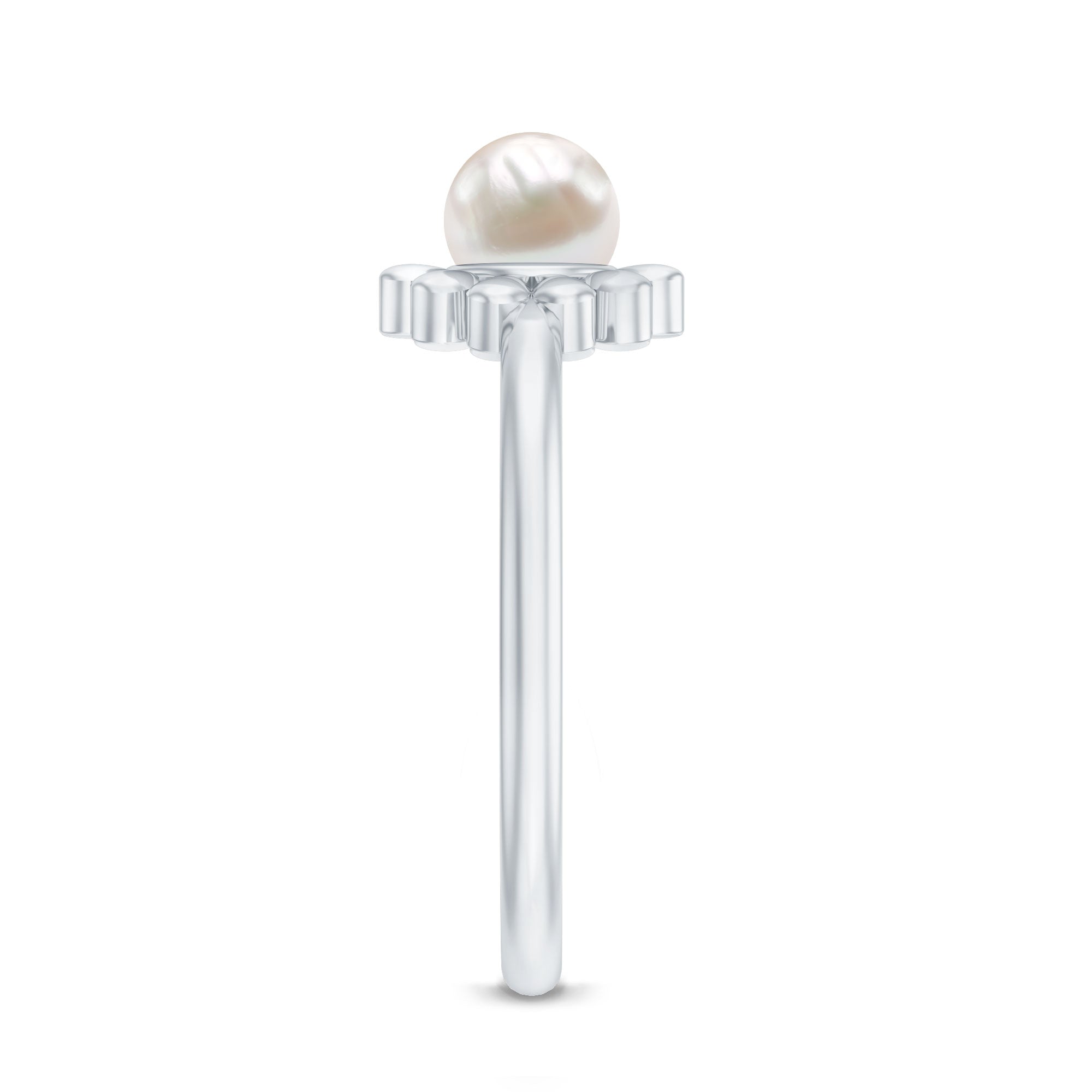 2 Carat Solitaire Freshwater Cultured Pearl Flower Ring