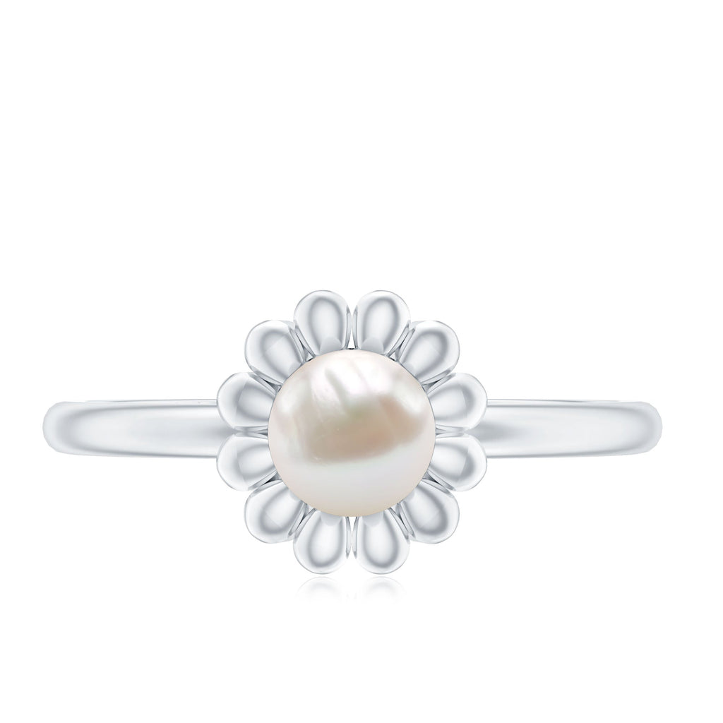 2 Carat Solitaire Freshwater Cultured Pearl Flower Ring