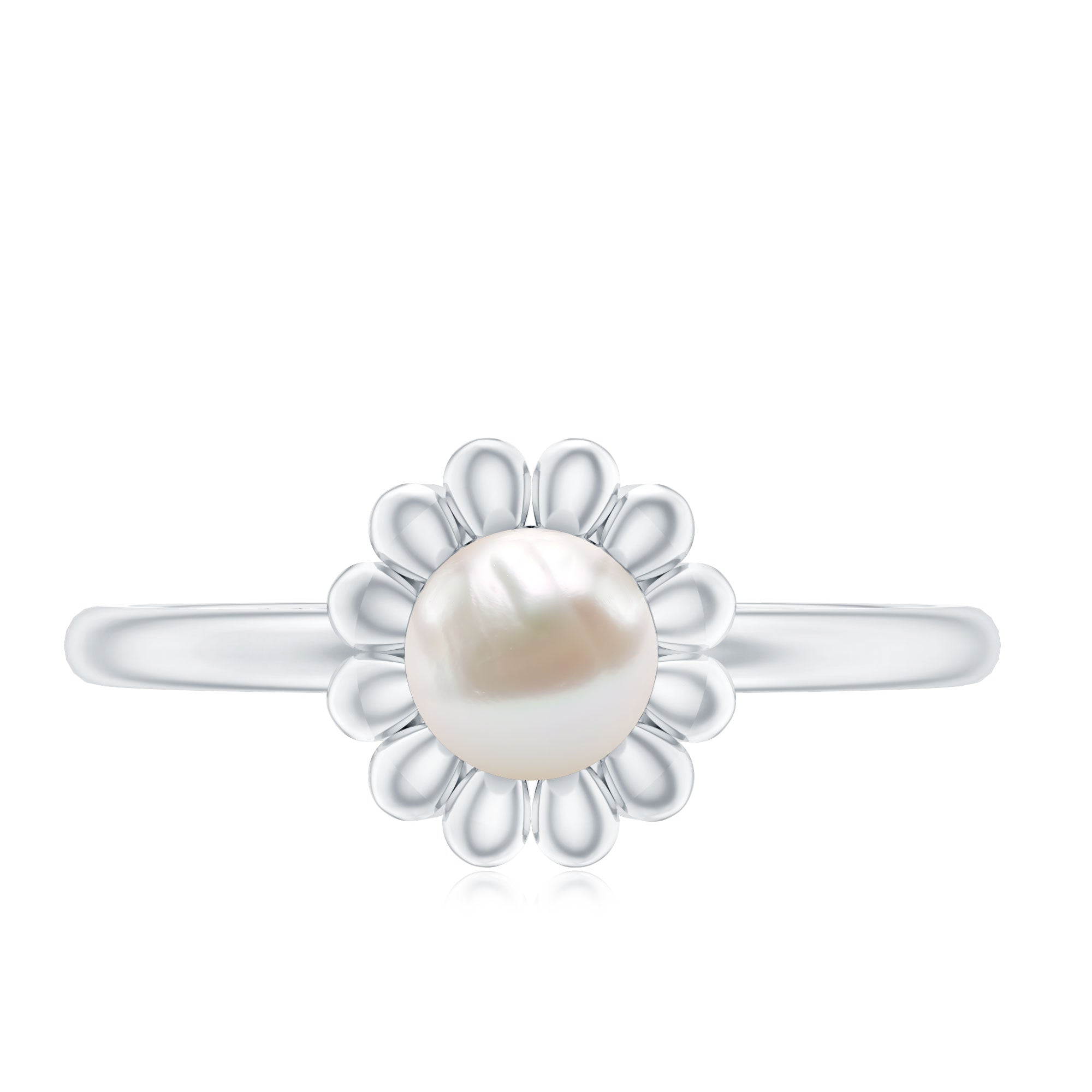 2 Carat Solitaire Freshwater Cultured Pearl Flower Ring