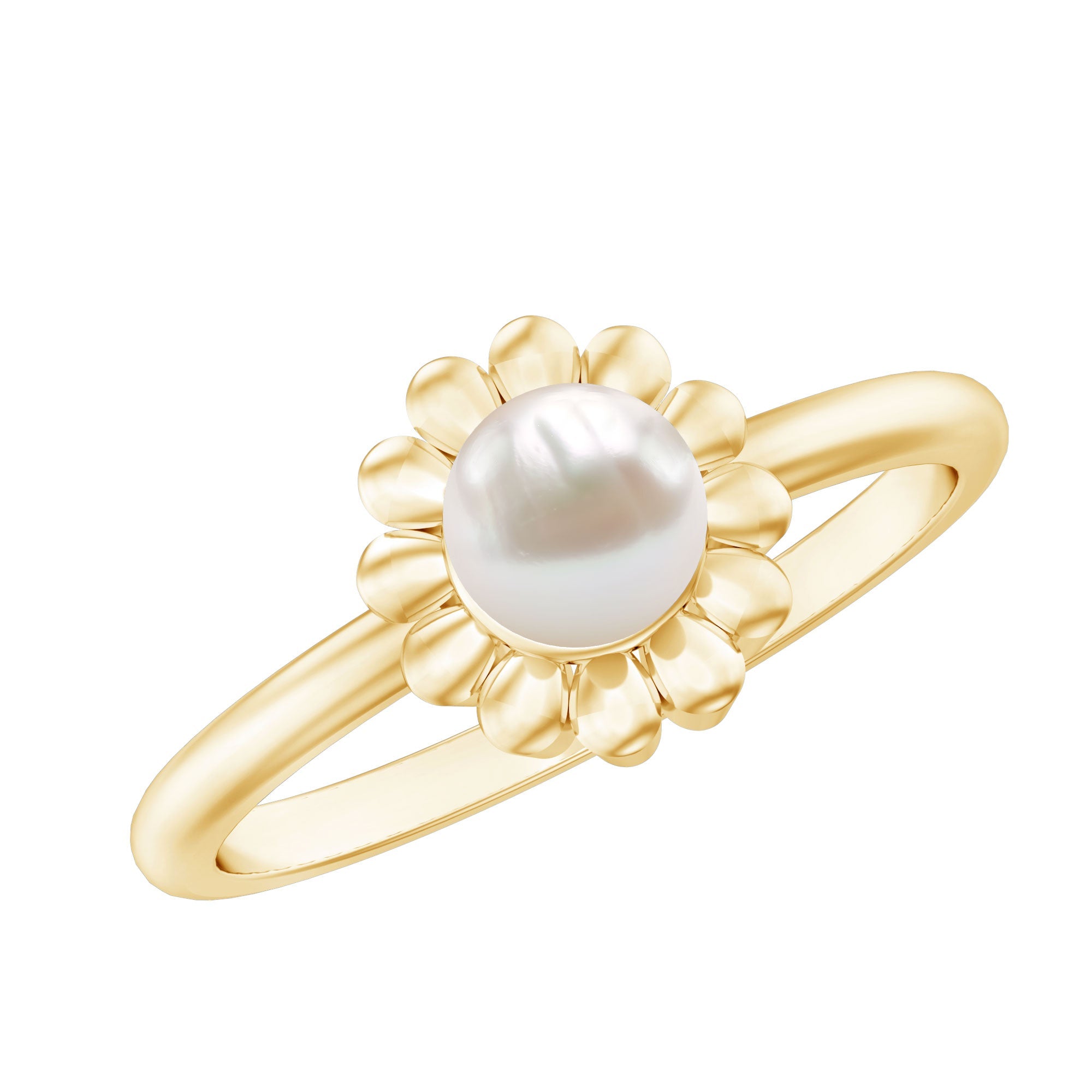 2 Carat Solitaire Freshwater Cultured Pearl Flower Ring | Rings | Wiccan Center