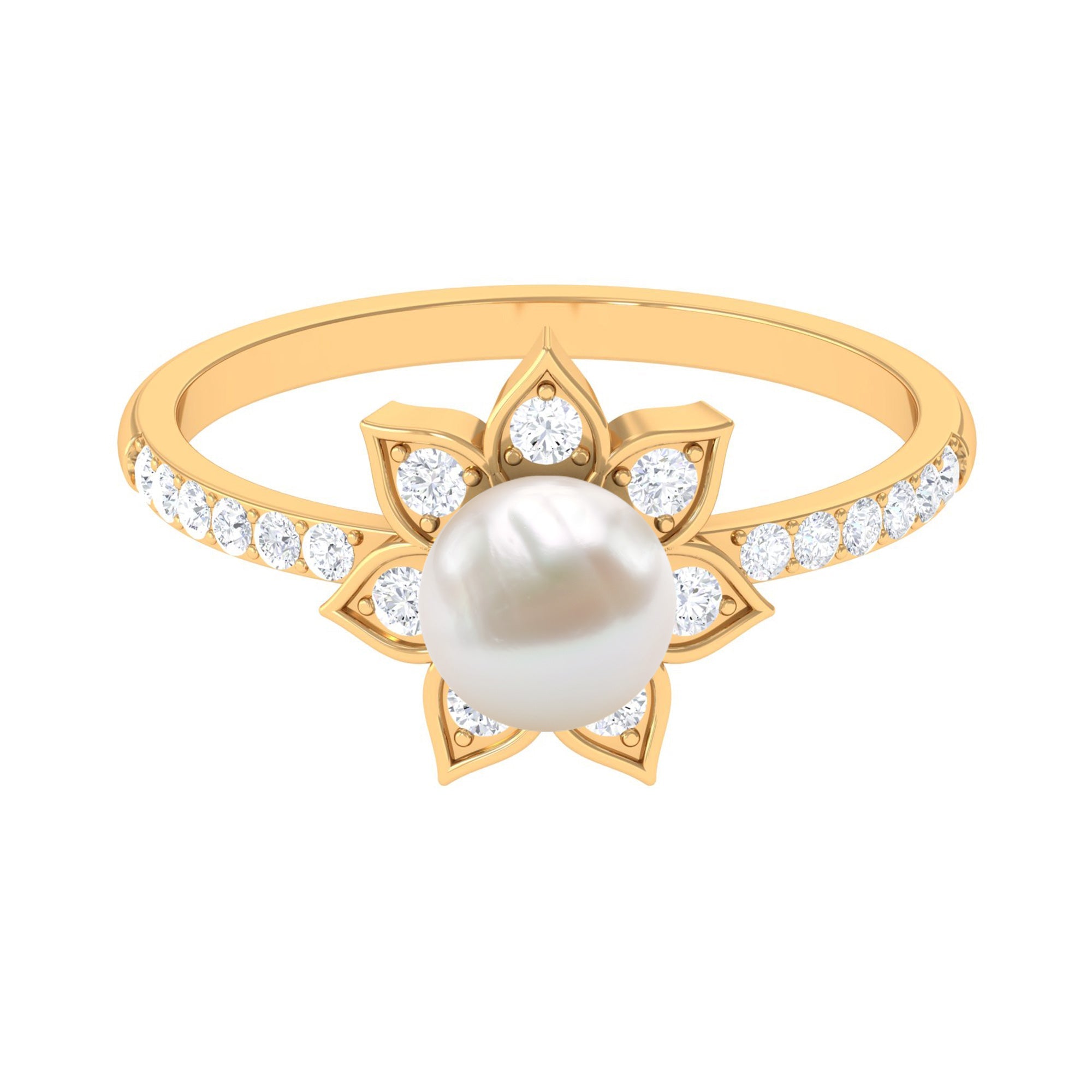 Freshwater Pearl Solitaire Floral Engagement Ring with Diamond | Rings | Wiccan Center