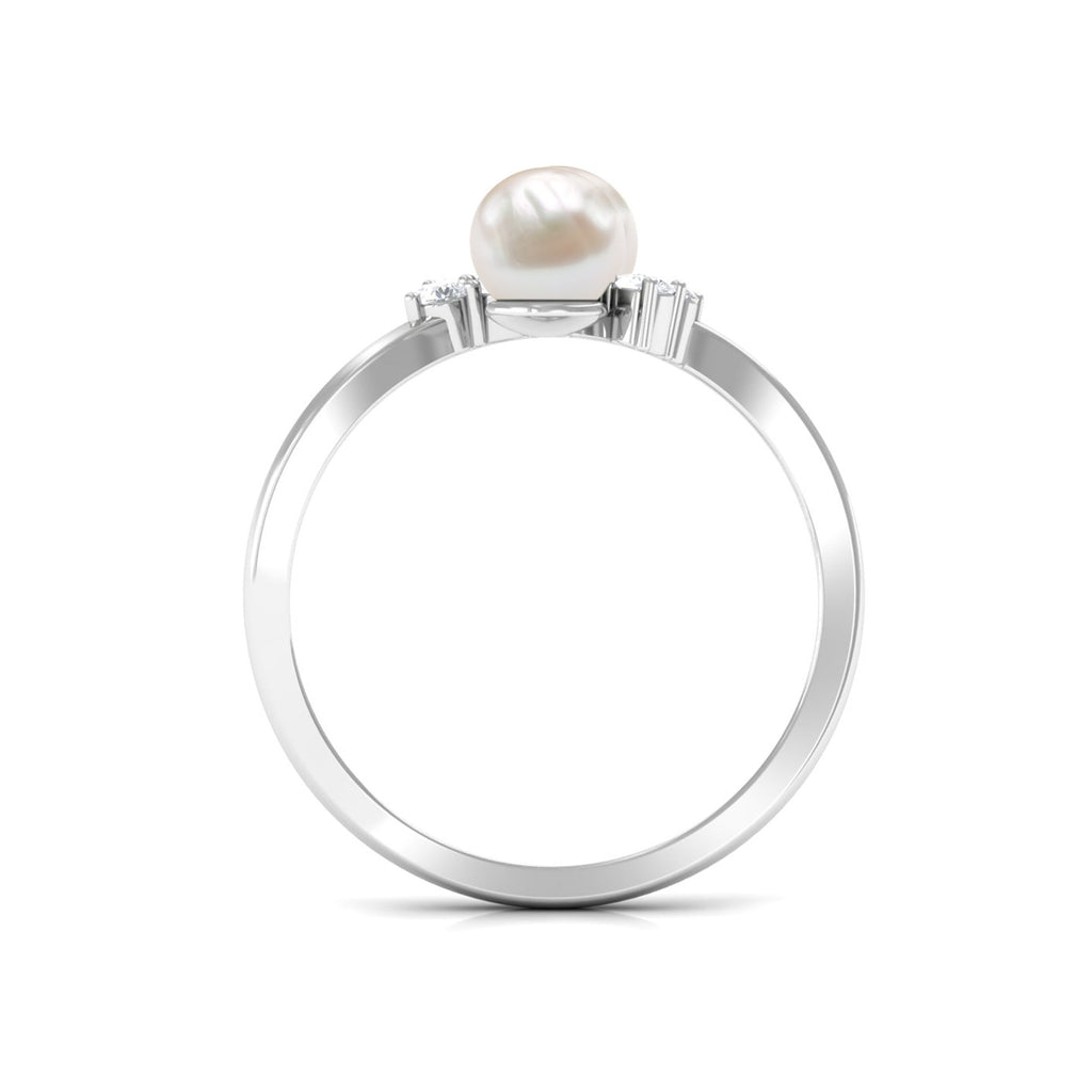 Real Freshwater Pearl 2 Stone Engagement Ring with Diamond