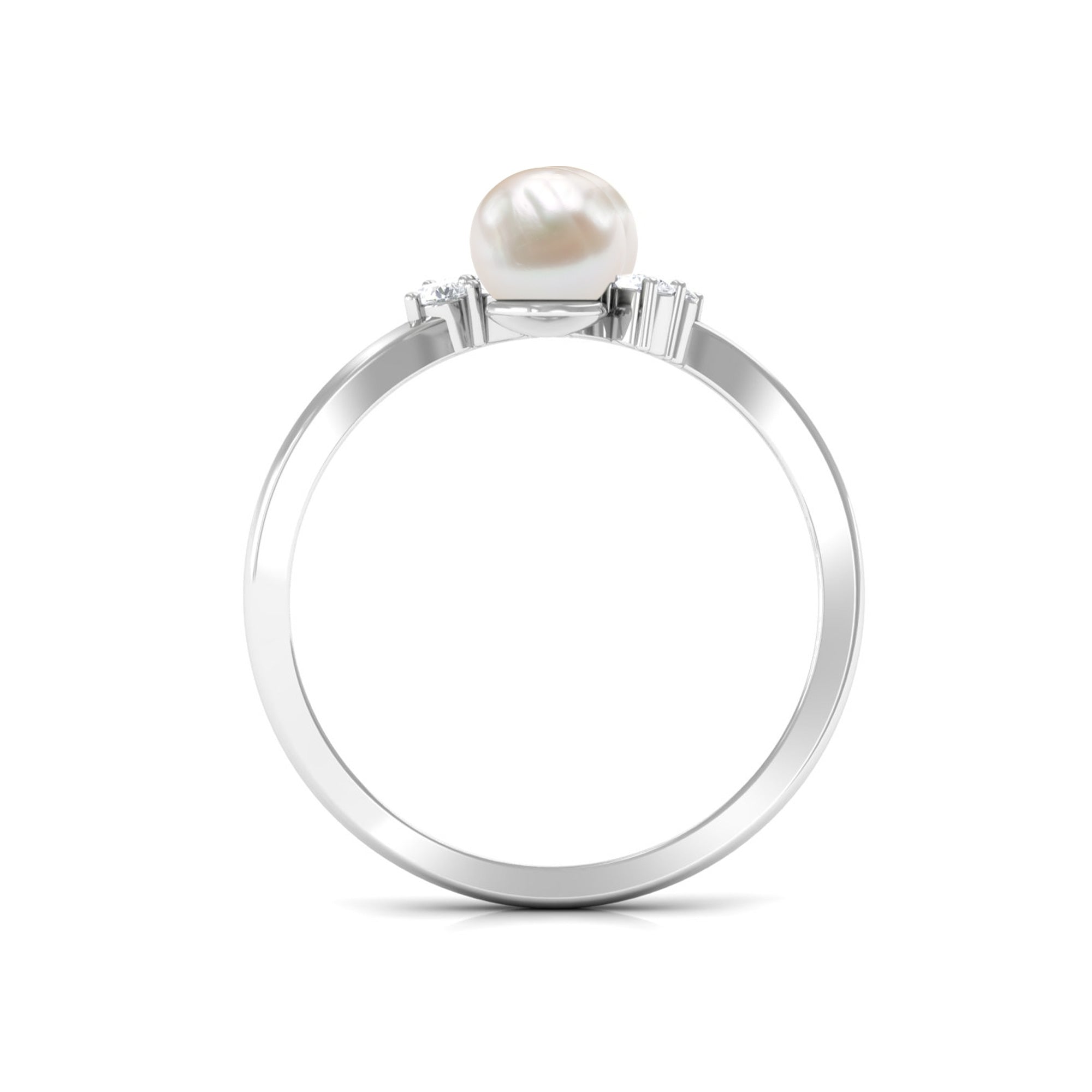 Real Freshwater Pearl 2 Stone Engagement Ring with Diamond