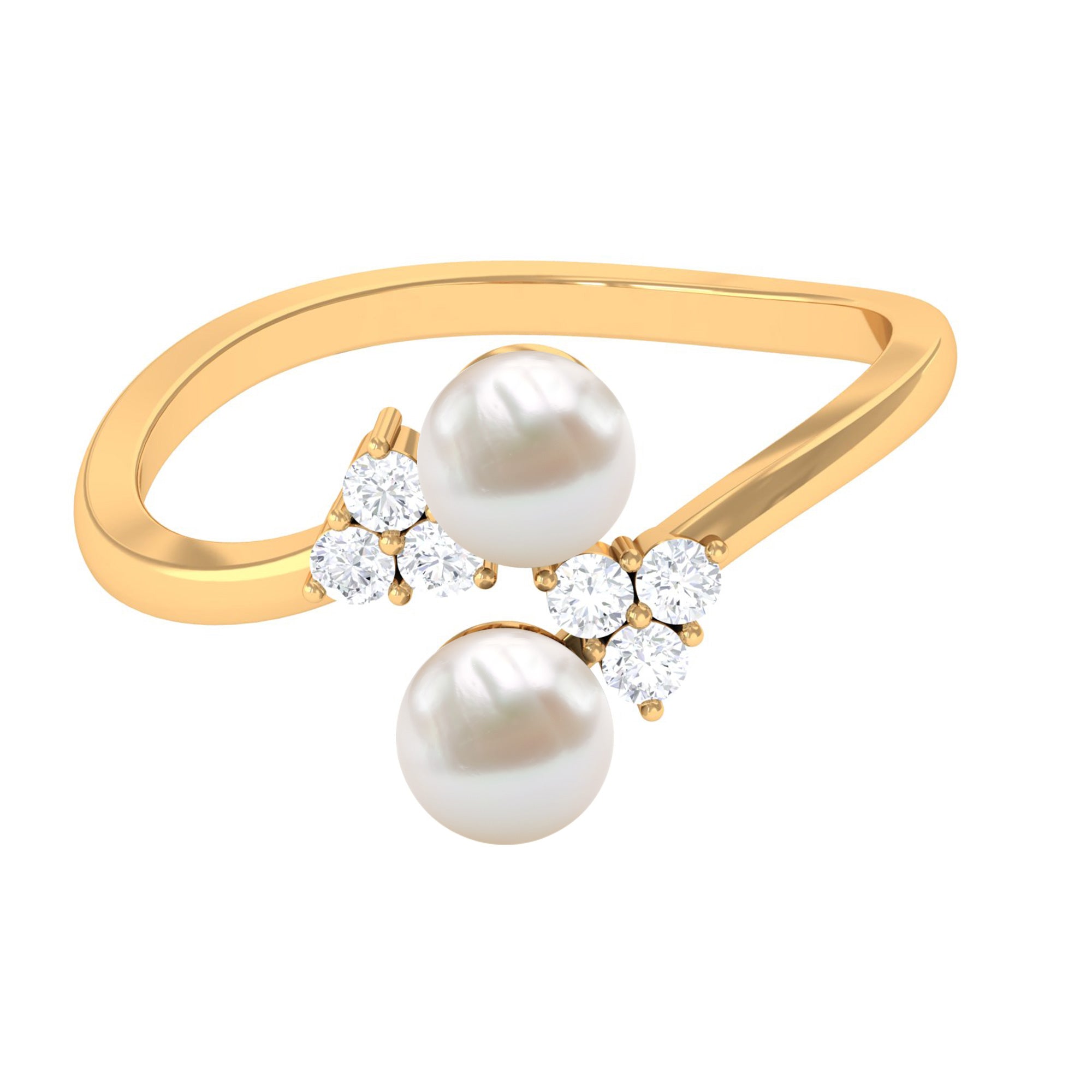 Real Freshwater Pearl 2 Stone Engagement Ring with Diamond | Rings | Wiccan Center
