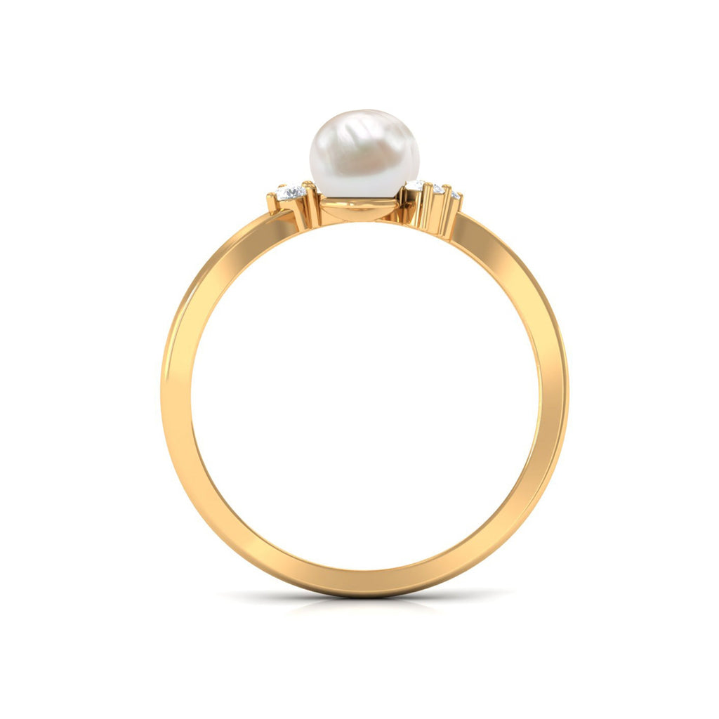 Real Freshwater Pearl 2 Stone Engagement Ring with Diamond