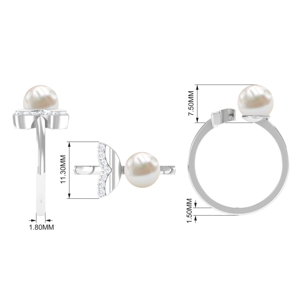 Natural 3 Carat Freshwater Pearl Cuff Ring with Diamond