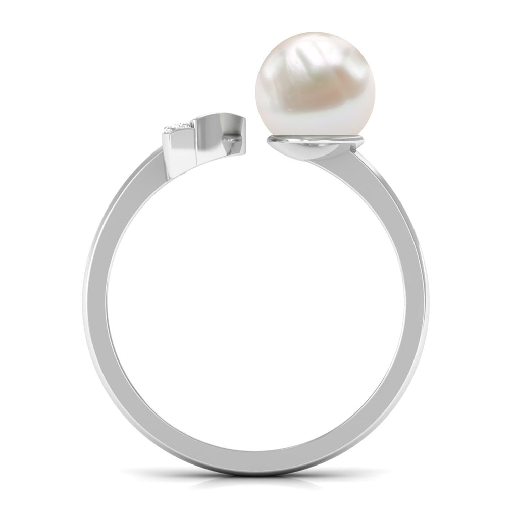 Natural 3 Carat Freshwater Pearl Cuff Ring with Diamond