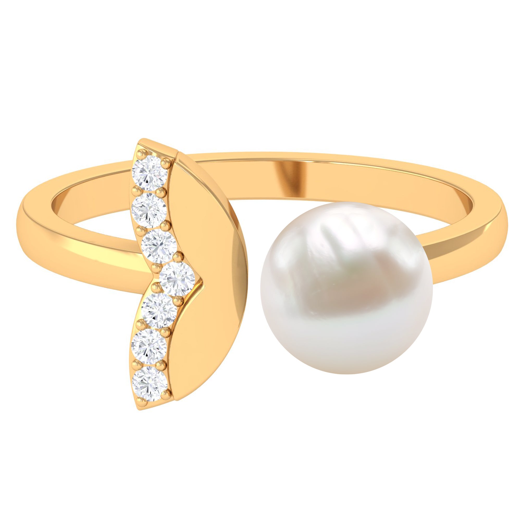 Natural 3 Carat Freshwater Pearl Cuff Ring with Diamond | Rings | Wiccan Center