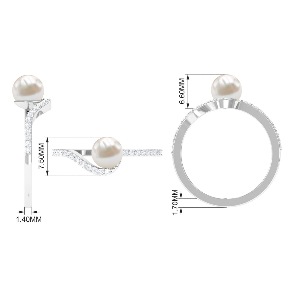 Cultured 2.2 Carat White Pearl Engagement Ring with Diamond Bypass Shank