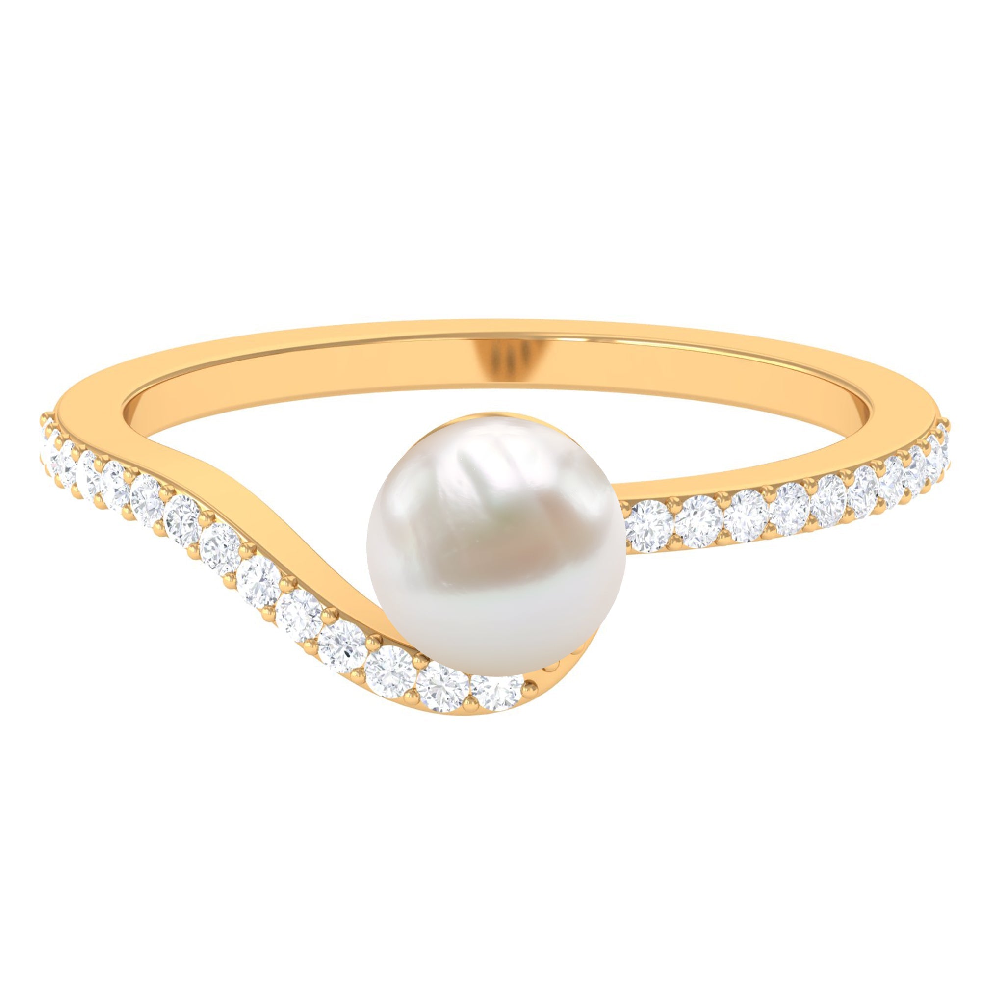 Cultured 2.2 Carat White Pearl Engagement Ring with Diamond Bypass Shank | Rings | Wiccan Center