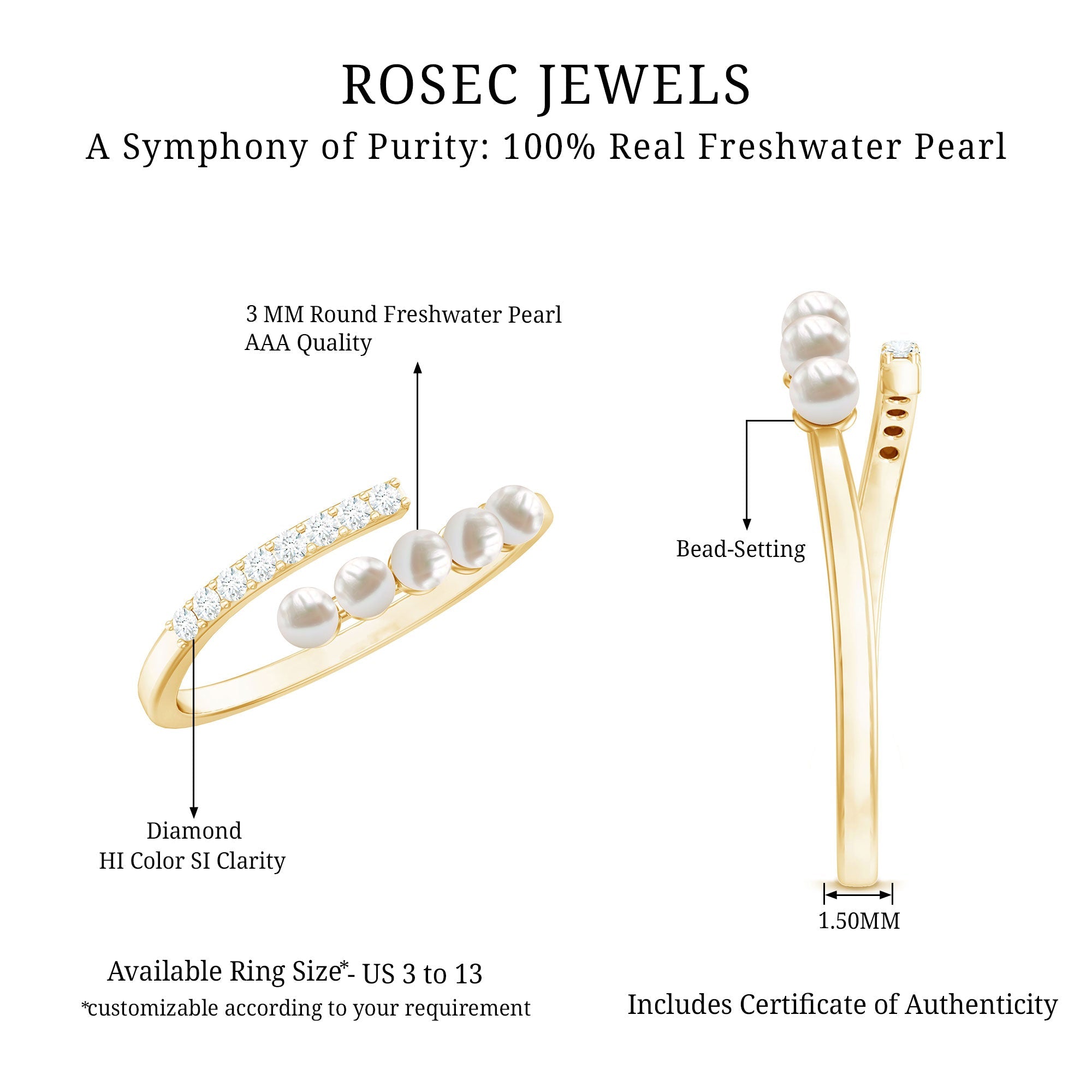 Cultured Freshwater Pearl Diamond Wrap Ring for Women