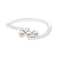 Natural Freshwater Pearl 3 Stone Engagement Ring with Diamond
