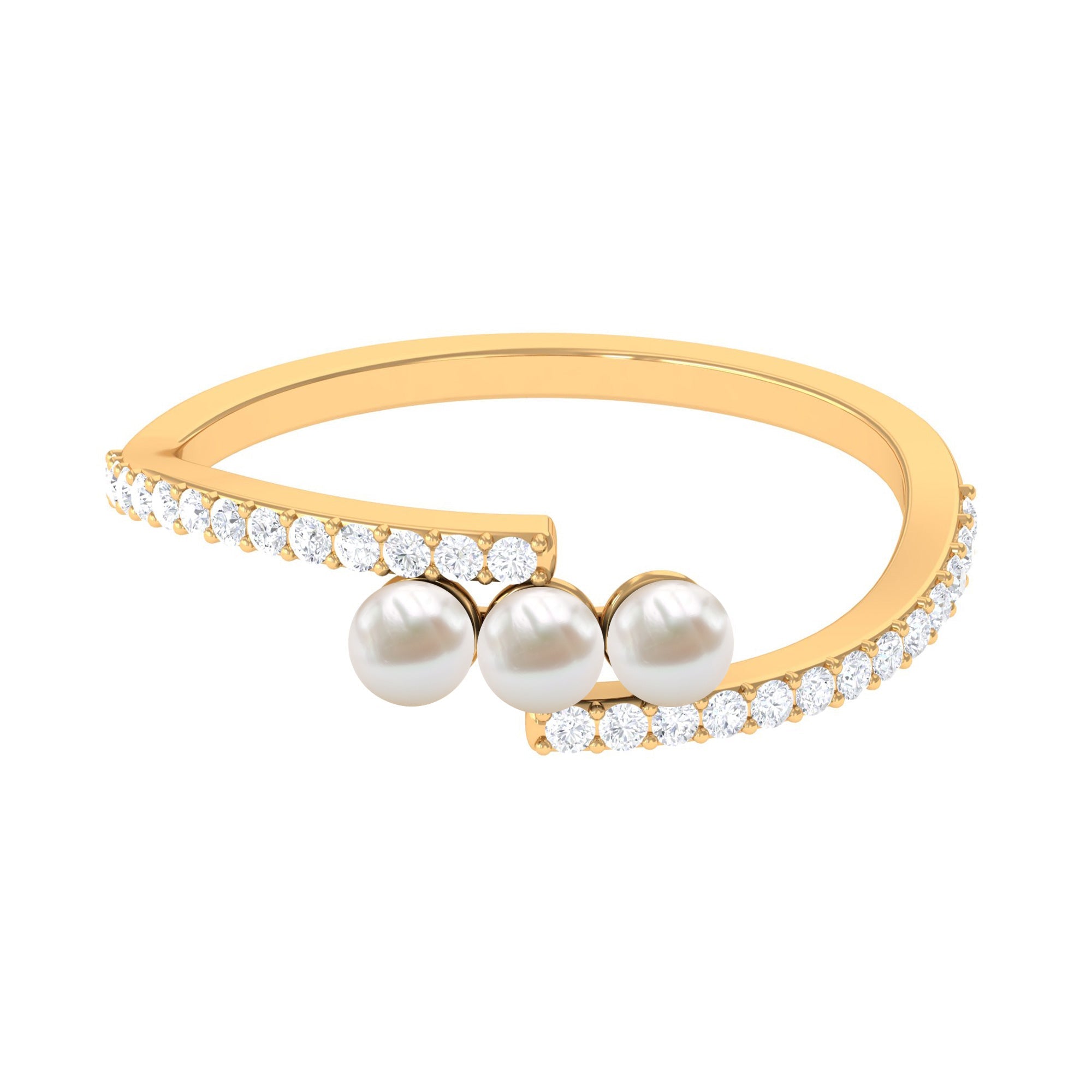 Natural Freshwater Pearl 3 Stone Engagement Ring with Diamond | Rings | Wiccan Center
